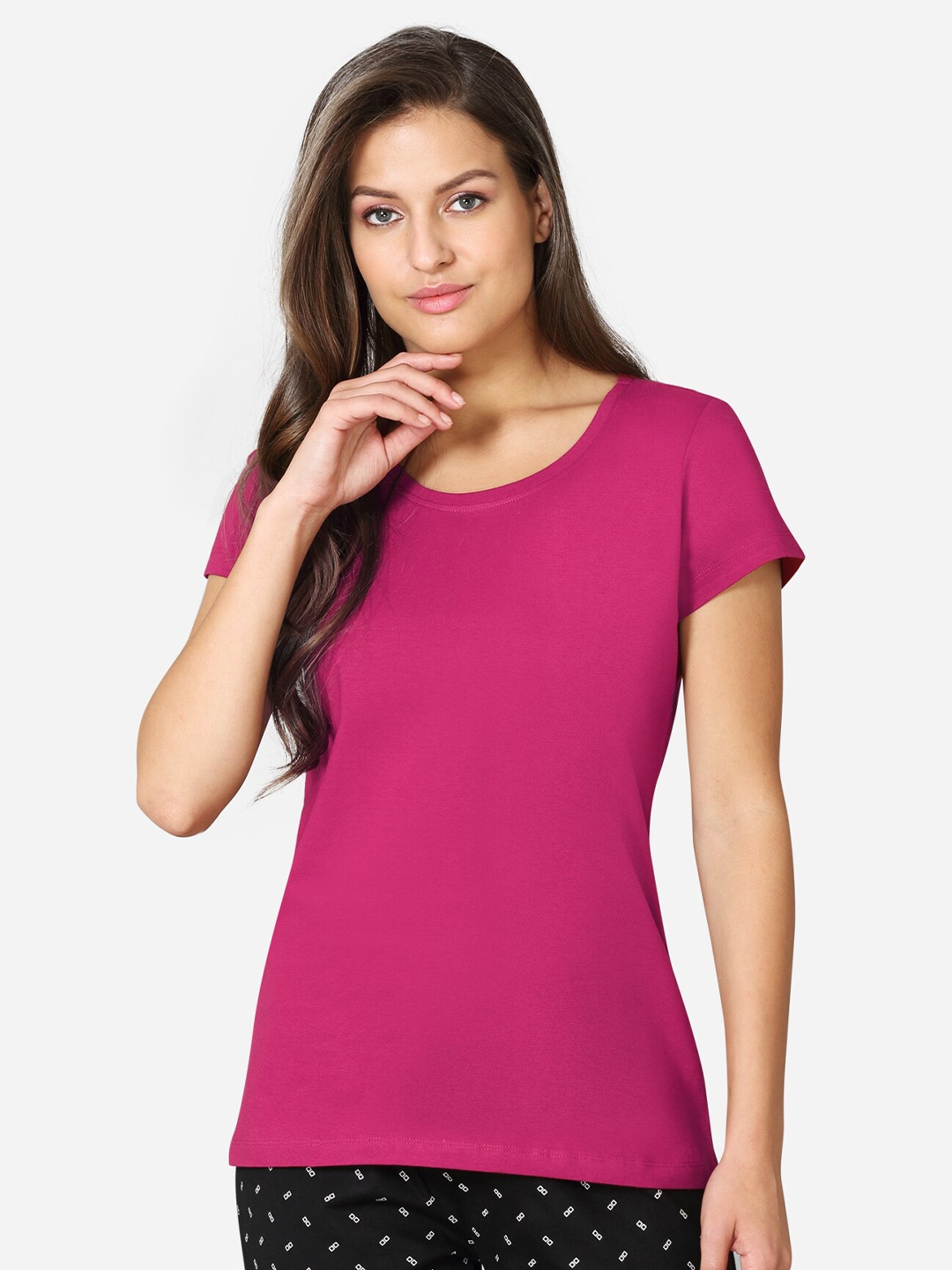 

VStar Women Pink Solid Pure Cotton Lounge T-shirt