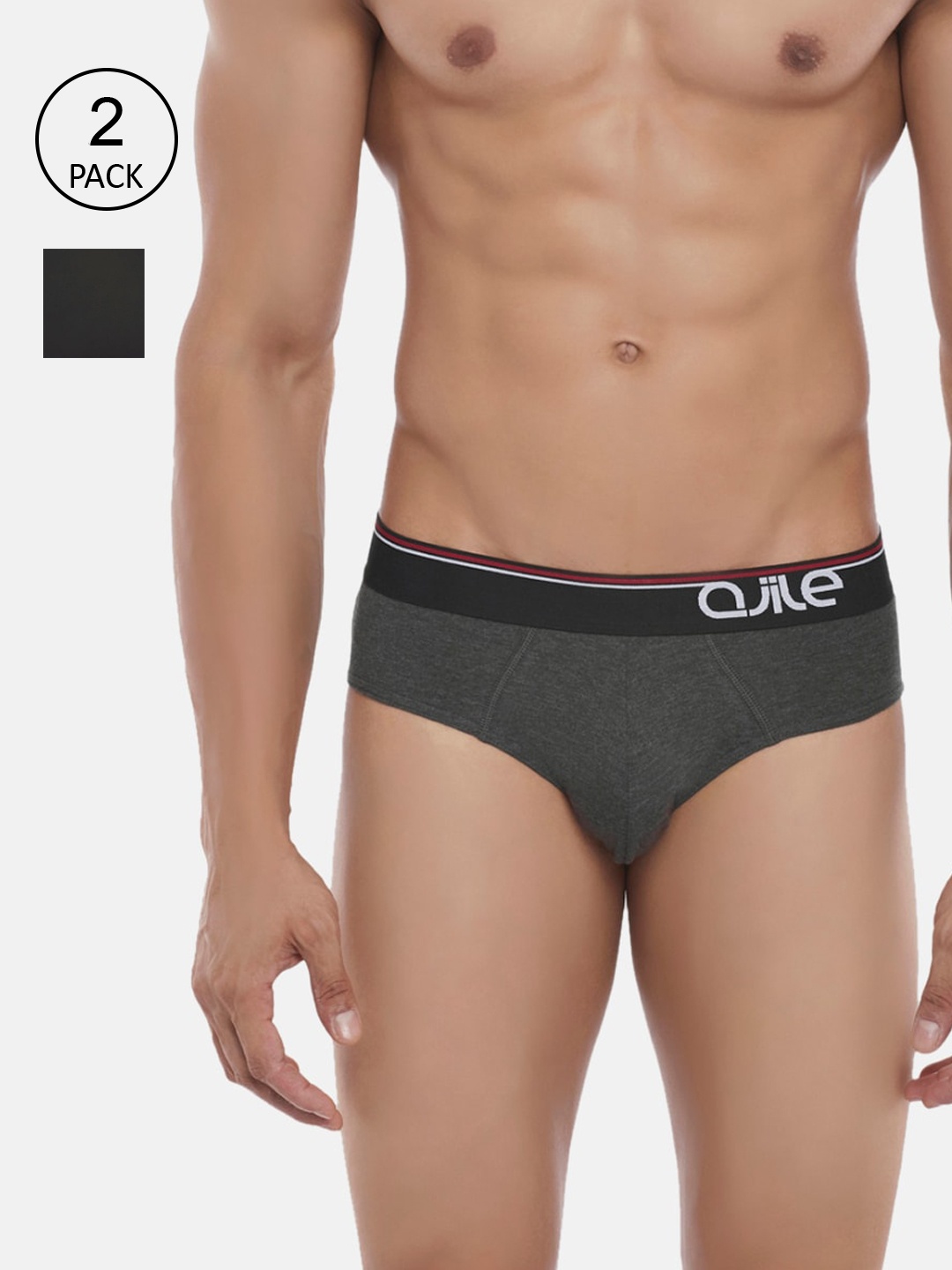 

Ajile by Pantaloons Men Pack Of 2 Solid Cotton Basic Briefs, Black
