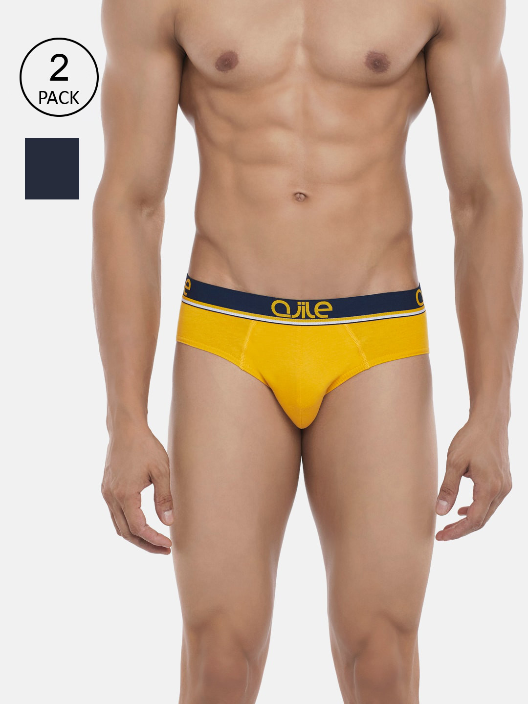 

Ajile by Pantaloons Men Pack of 2 Navy Blue & Yellow Solid Basic Briefs 8905500091584