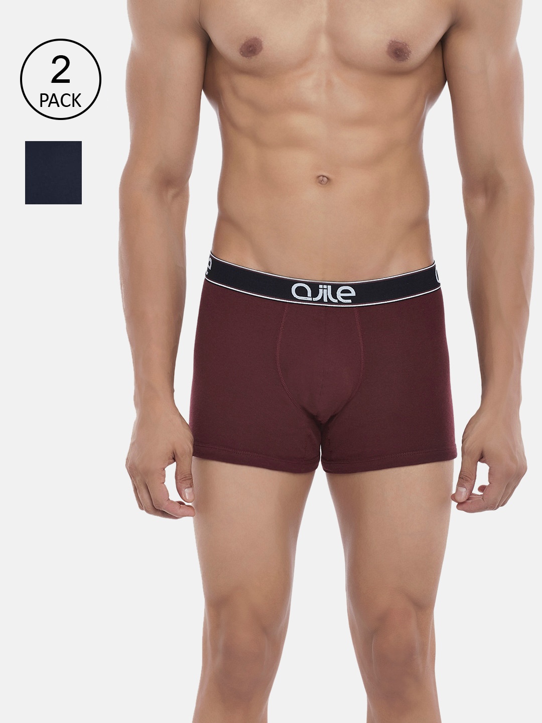 

Ajile by Pantaloons Men Pack Of 2 Solid Cotton Trunks AJ2022WINE-NAVY, Maroon
