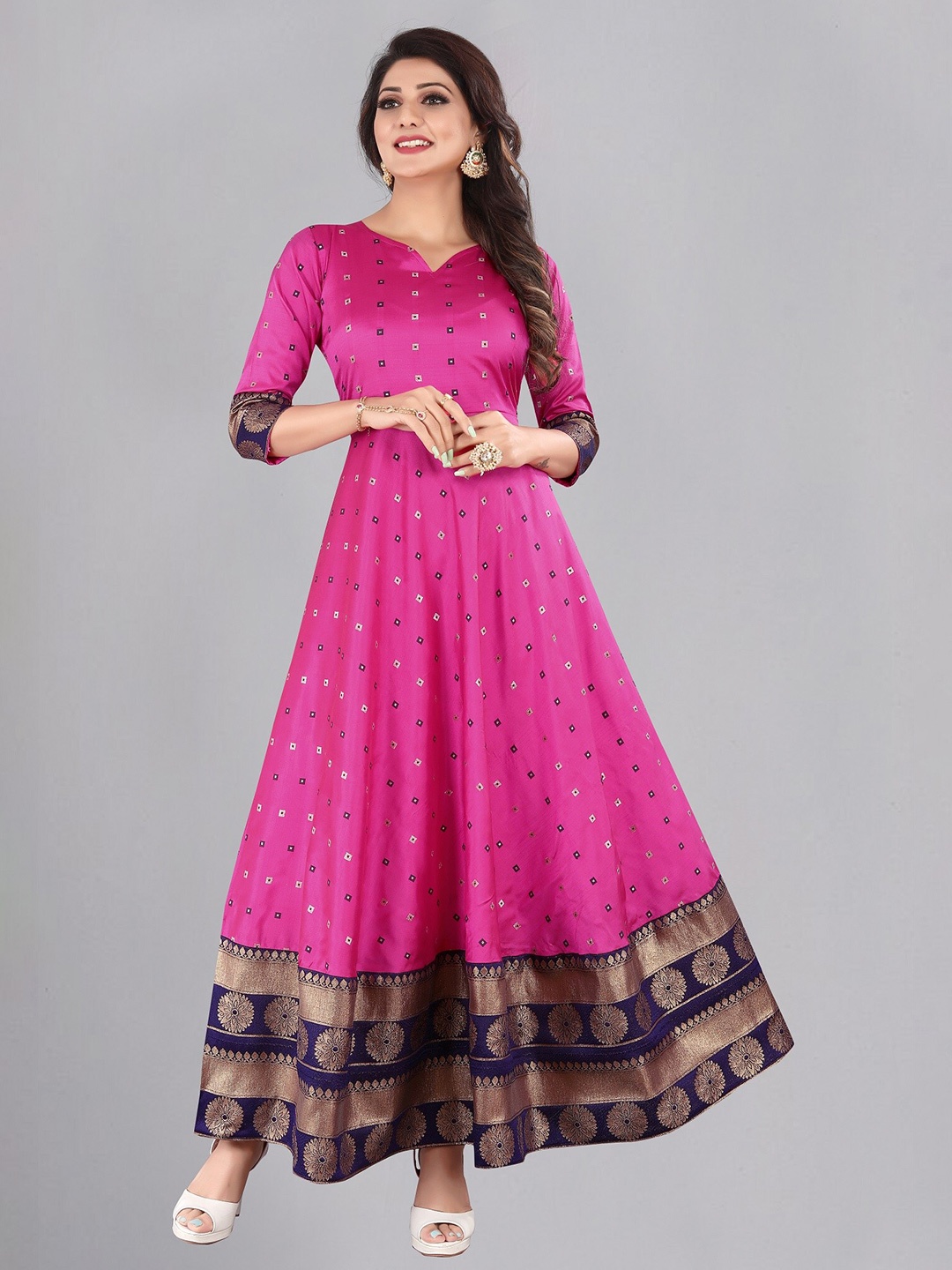 

Atsevam Pink Ethnic Motifs Jacquard Ethnic Maxi Dress