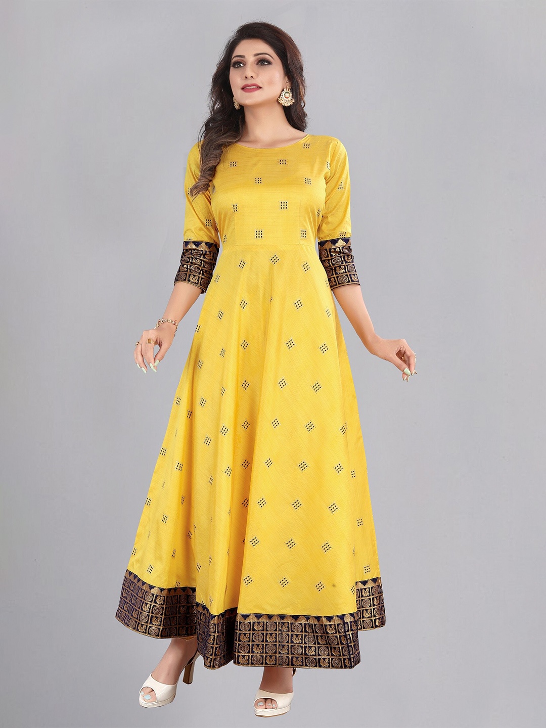 

Atsevam Yellow Ethnic Motifs Jacquard Ethnic Maxi Dress
