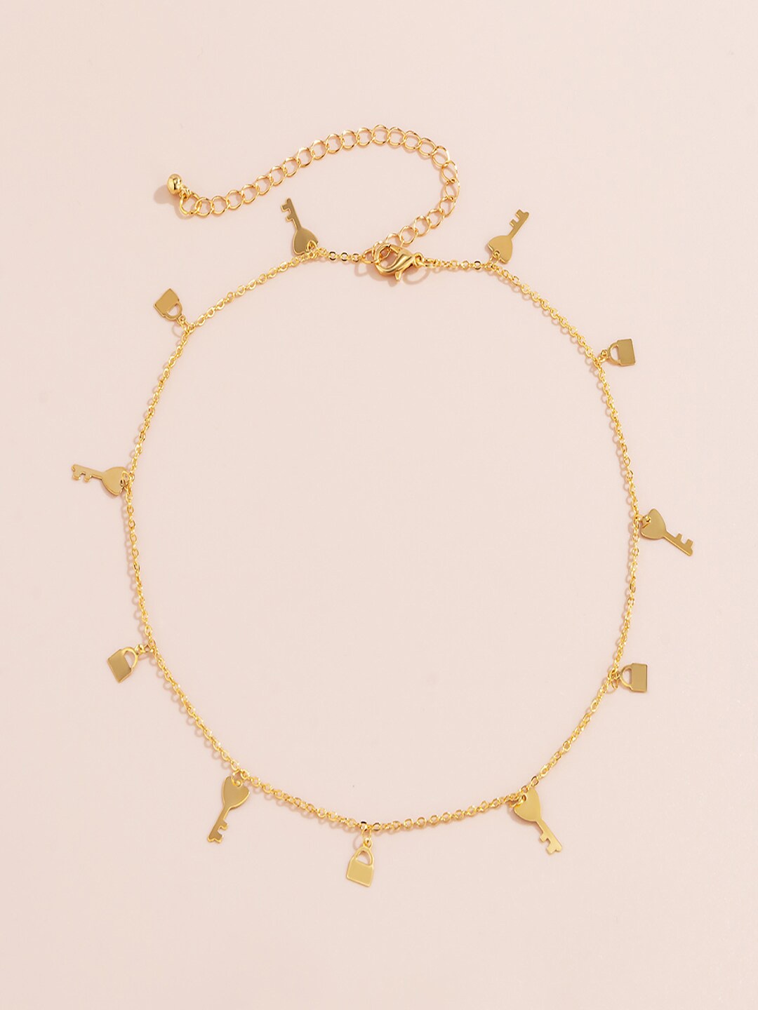 

AQUASTREET Gold-Toned Gold-Plated Lock and Key Charms Thin Necklace
