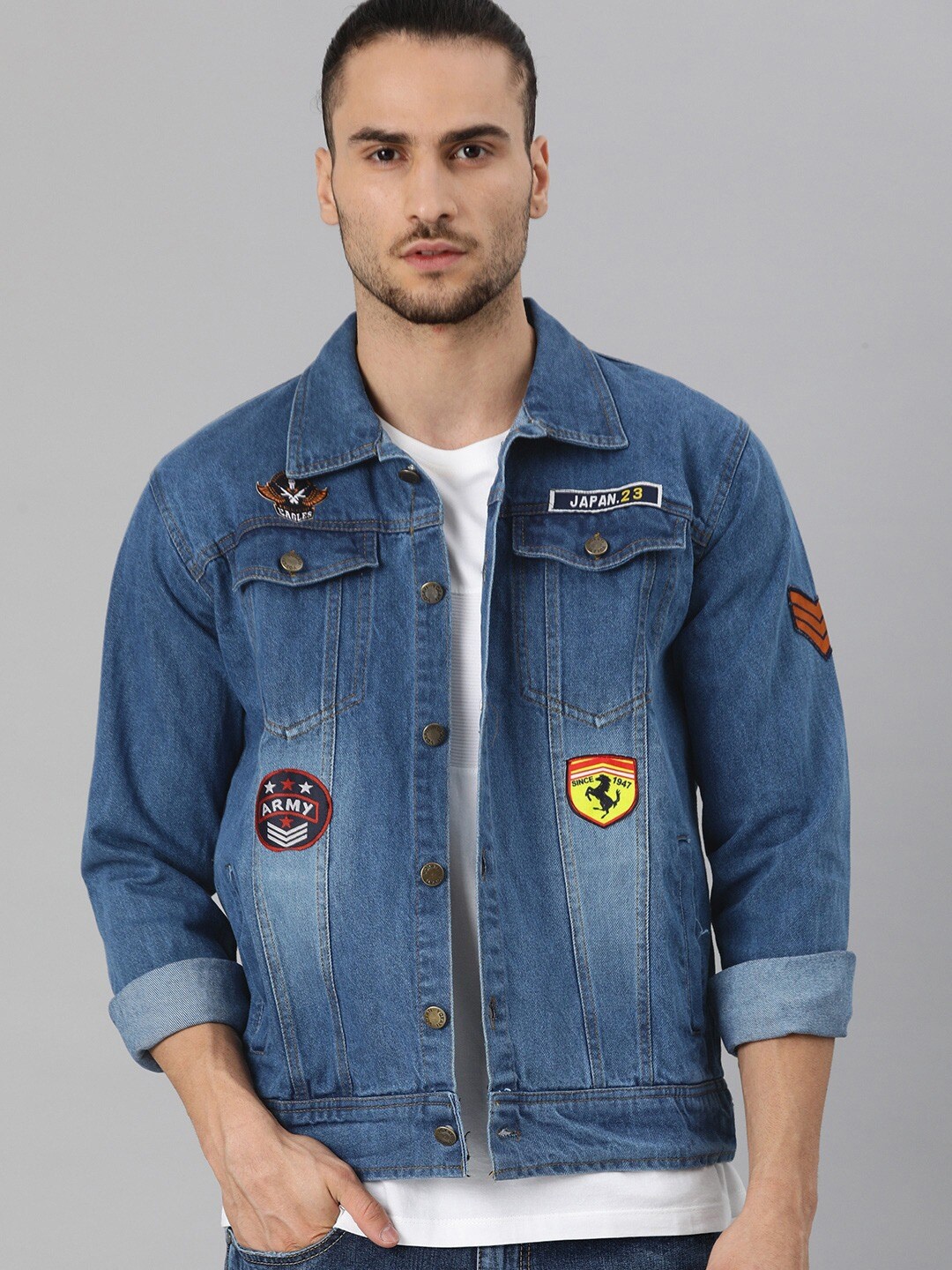 

VOXATI Men Blue Washed Cotton Denim Jacket