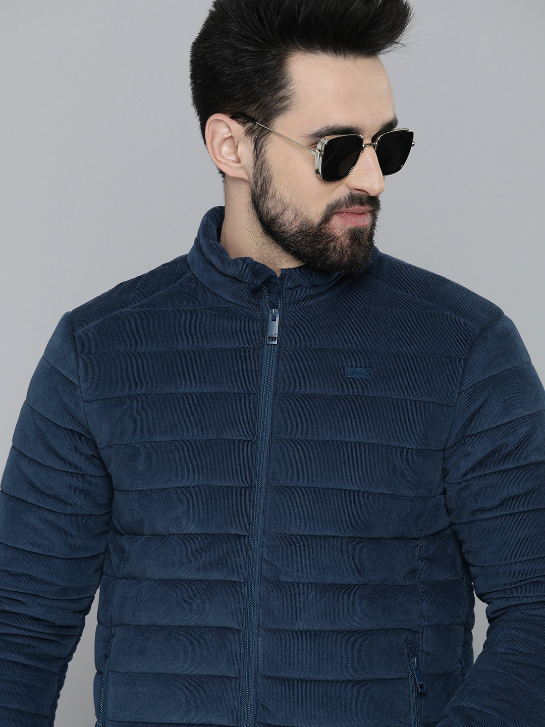 

Levis Men Navy Blue Striped Quilted Jacket