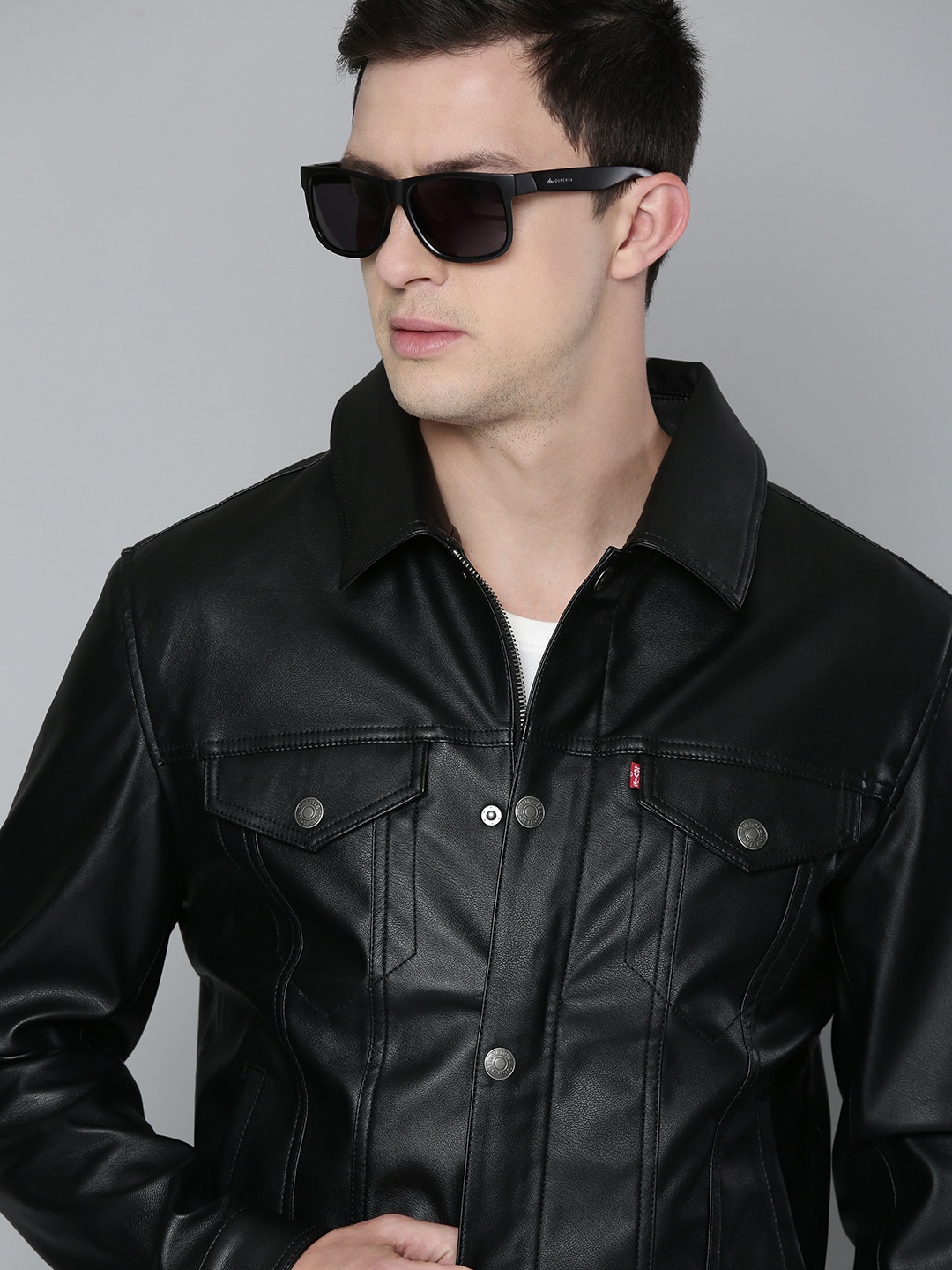 

Levis Men Solid Leather Jacket, Black