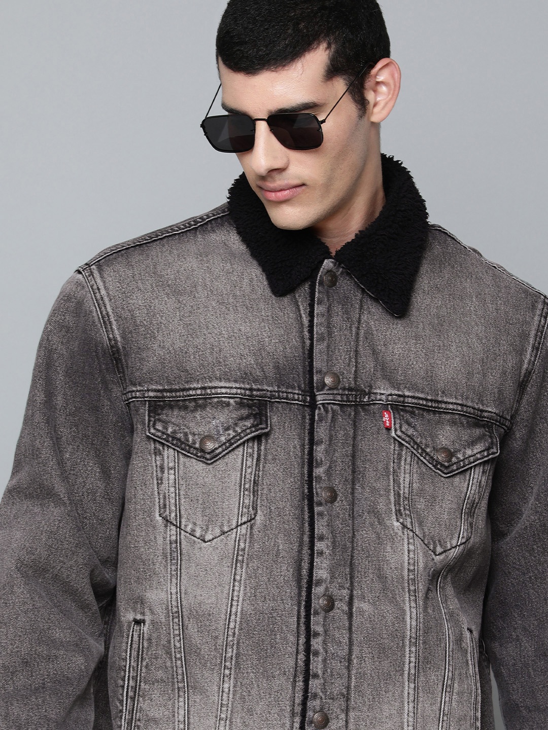 

Levis Men Black Washed Reversible Vintage Denim Jacket