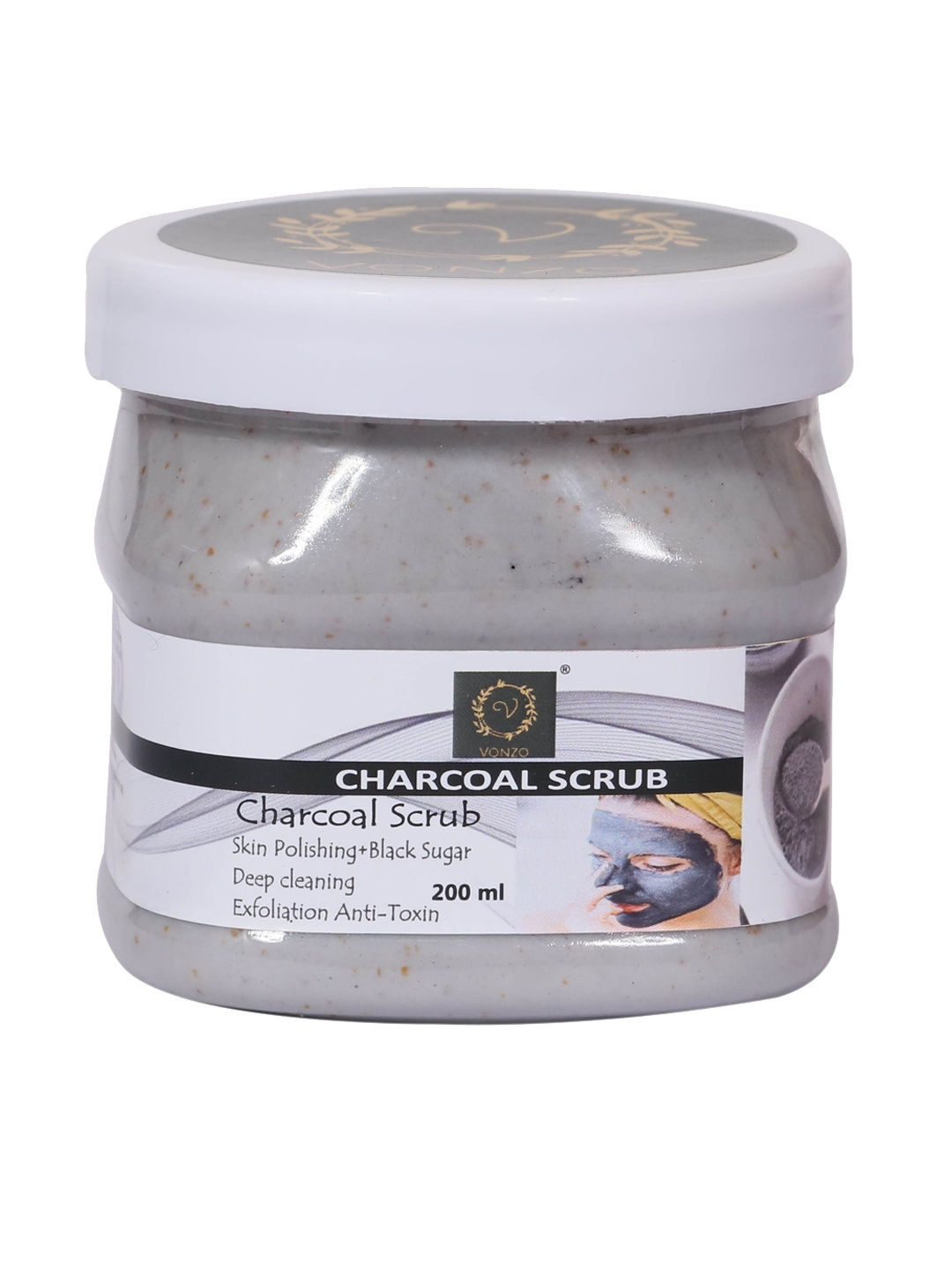 

VONZO Charcoal Face & Body Scrub for Skin Polishing - 200 ml, Grey