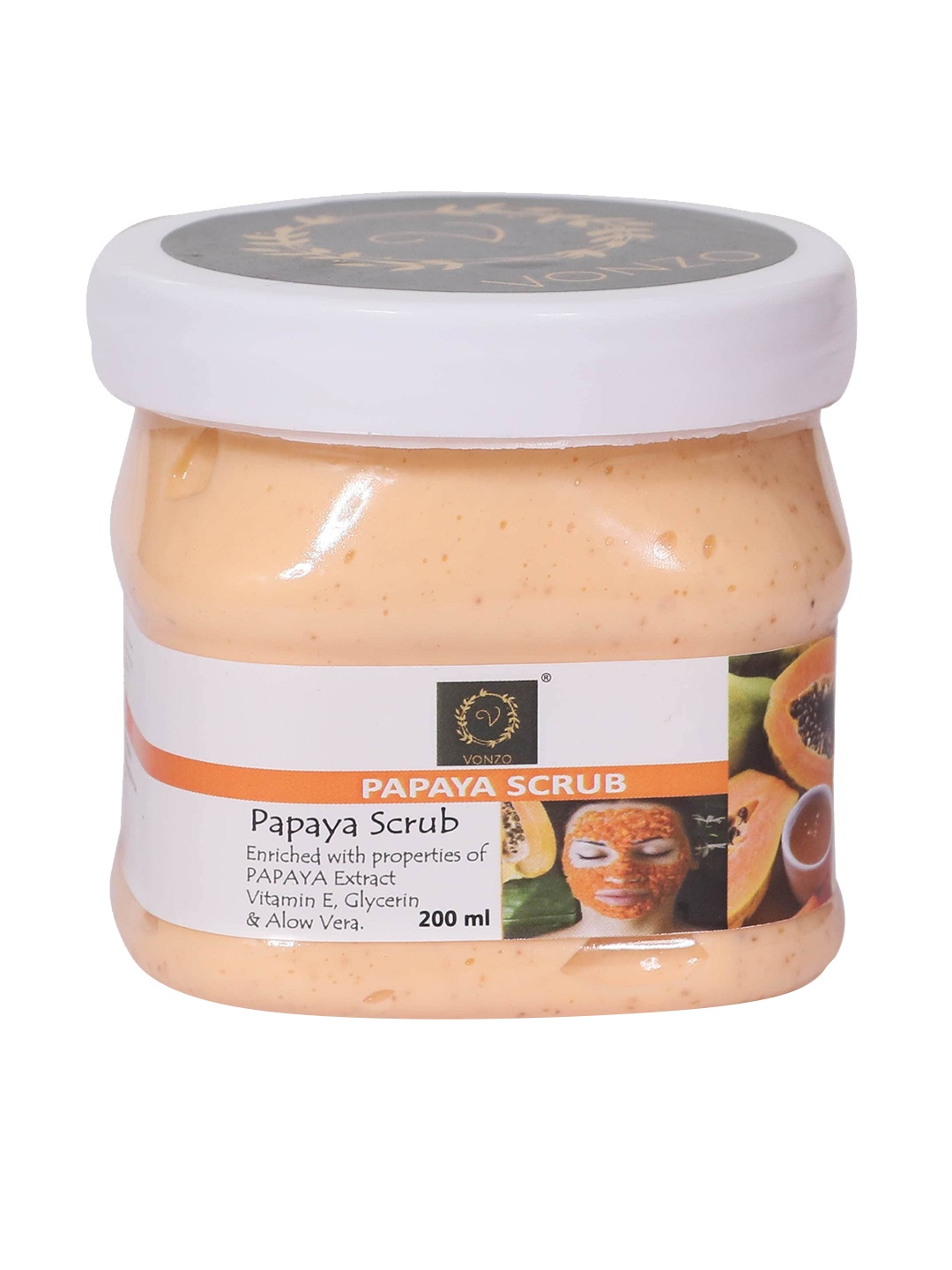 

VONZO Paraben Free Papaya Face & Body Scrub with Vitamin E & Glycerin - 200 ml, Peach