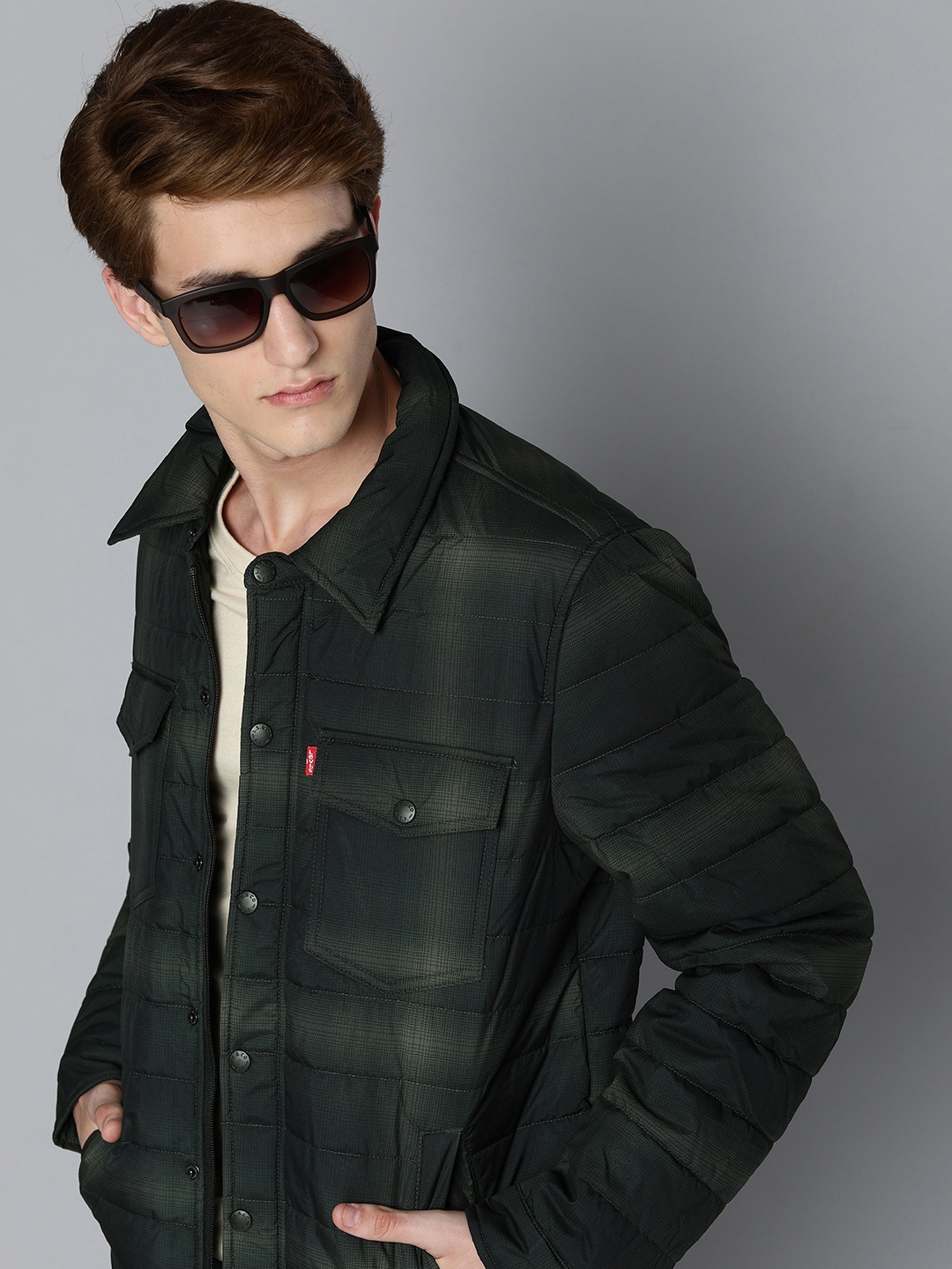 

Levis Men Checked Padded Jacket, Green
