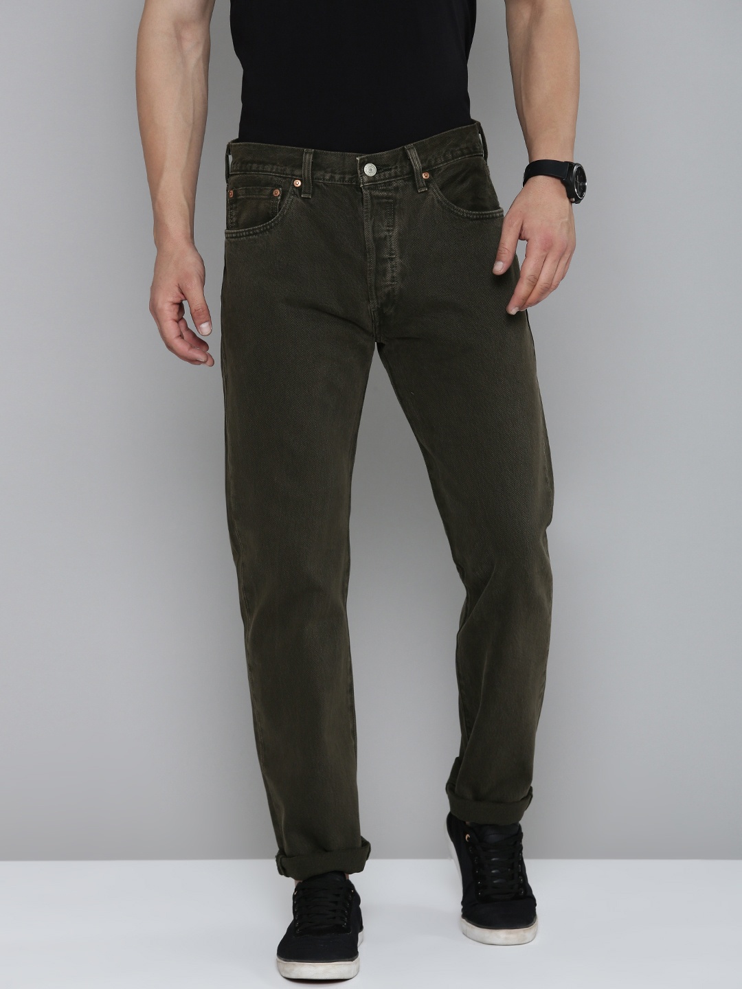 

Levis 501 Men Solid Straight Fit Mid-Rise Pure Cotton Jeans, Brown