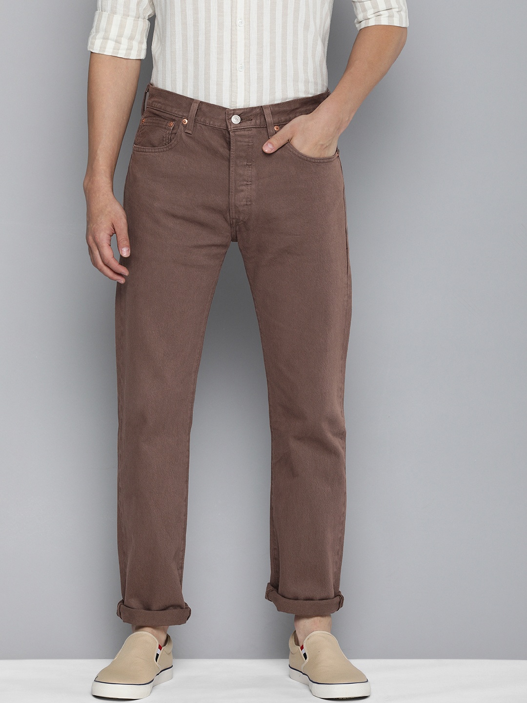 

Levis Men Brown 501 Original Straight Fit Jeans