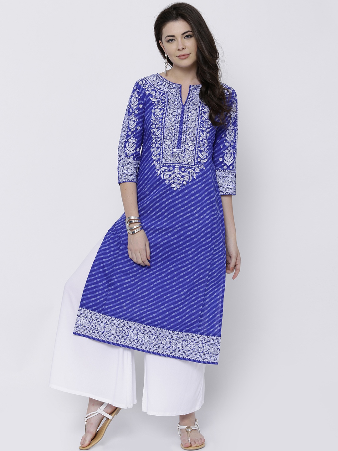 

Vishudh Women Blue Leheriya Print Straight Kurta