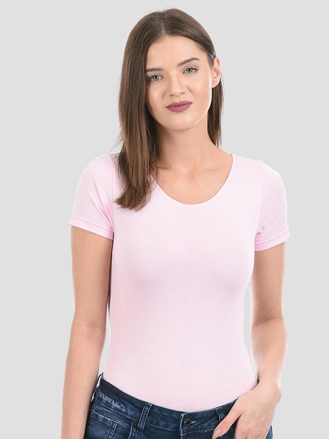 

ONEWAY Women Cotton Round Neck Bodysuit, Pink