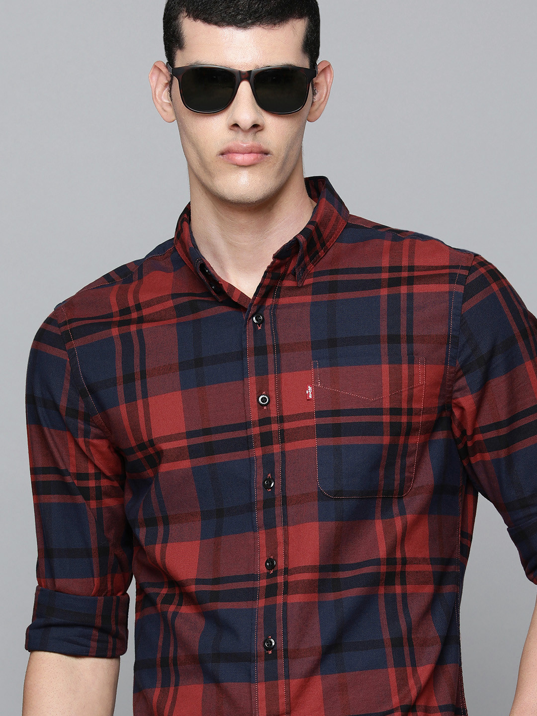 

Levis Men Red And Blue Slim Fit Tartan Checked Casual Shirt