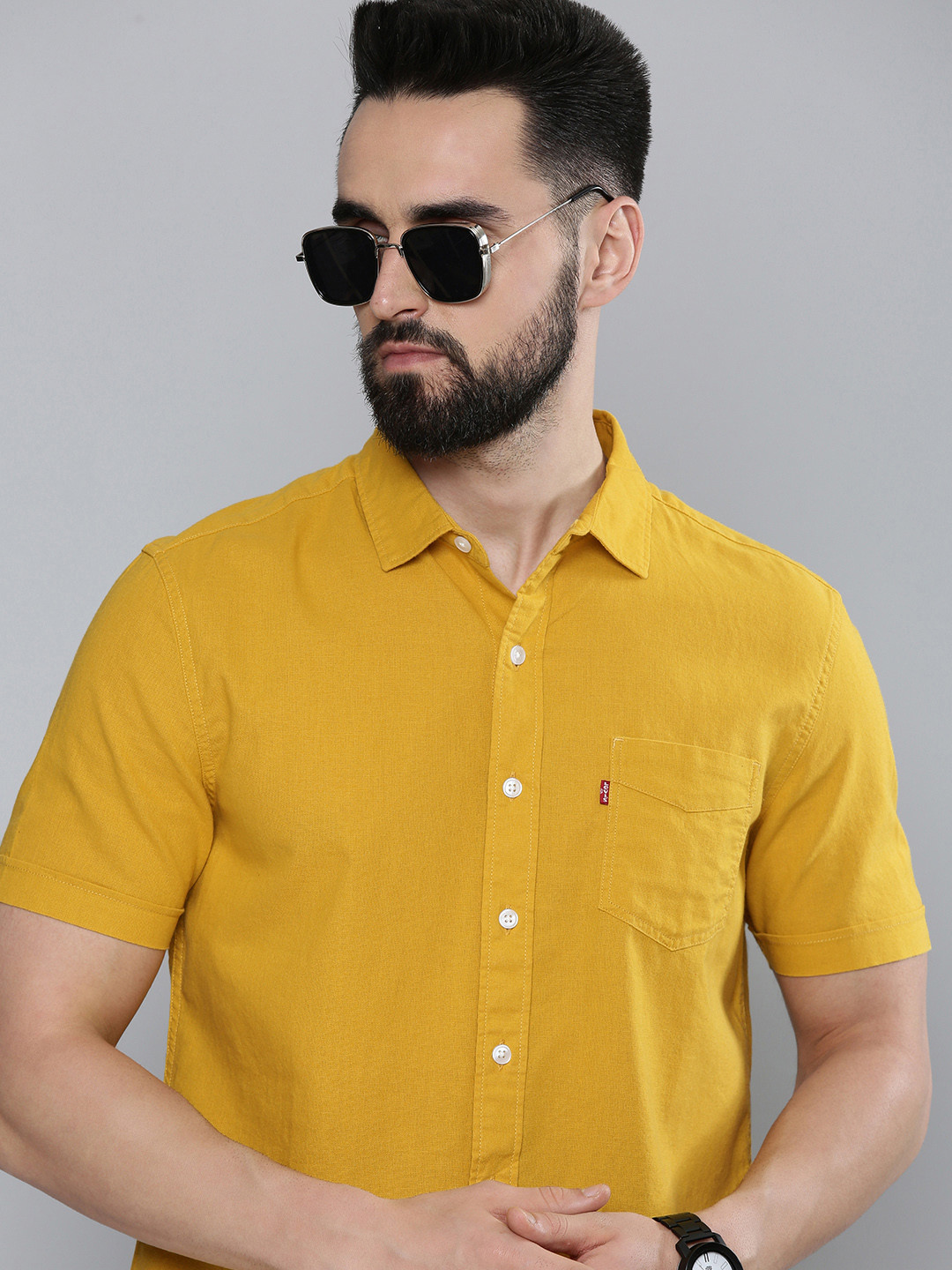 

Levis Men Mustard Yellow Slim Fit Solid Pure Cotton Casual Shirt