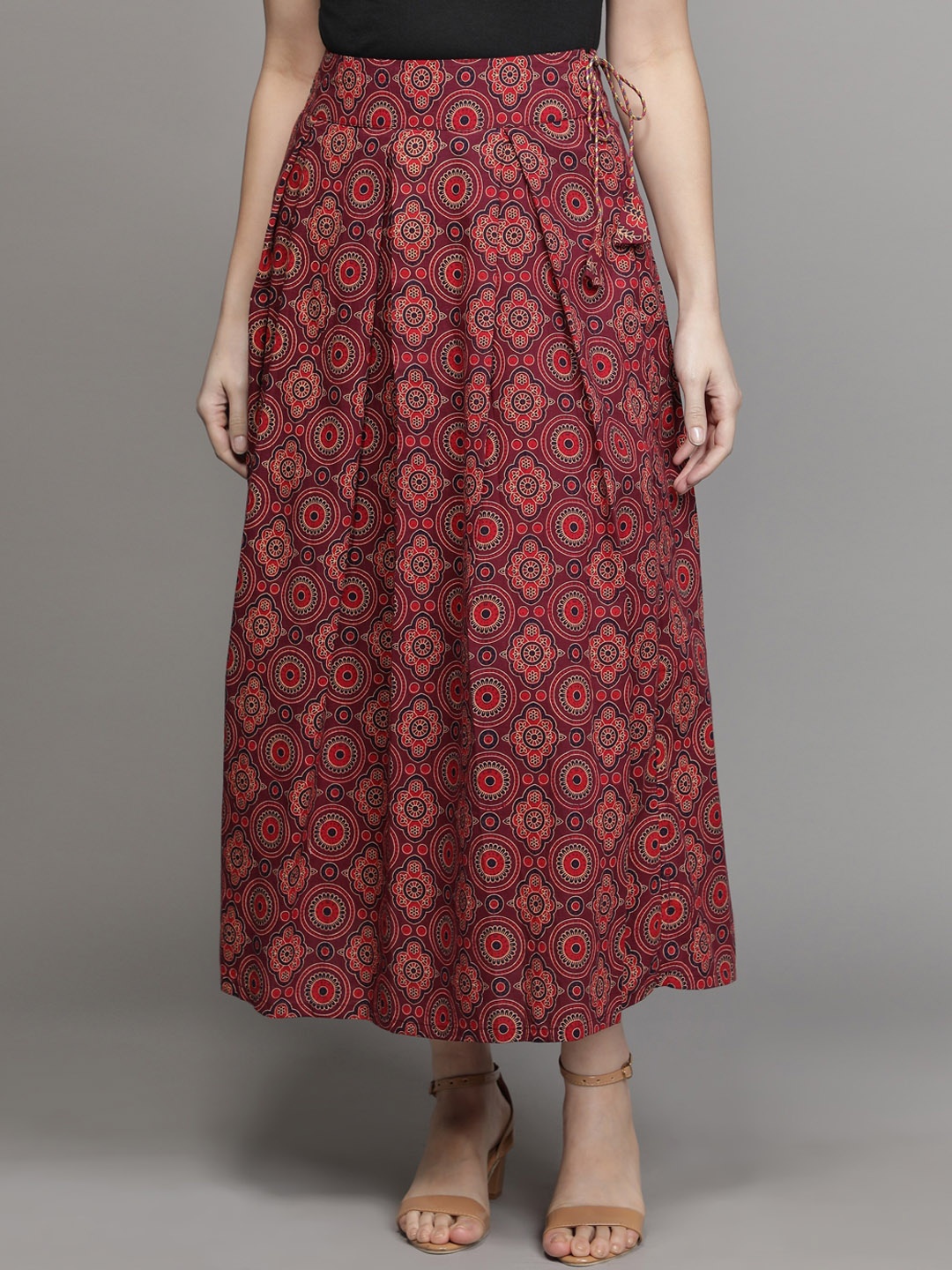 

Cot'N Soft Women Maroon Ajrakh Hand-Block Printed Flared Maxi Skirt