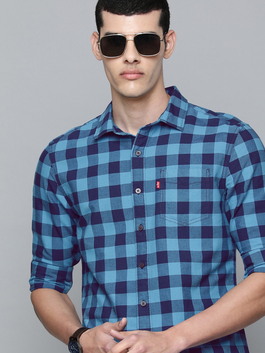 

Levis Men Blue Slim Fit Buffalo Checked Pure Cotton Casual Shirt