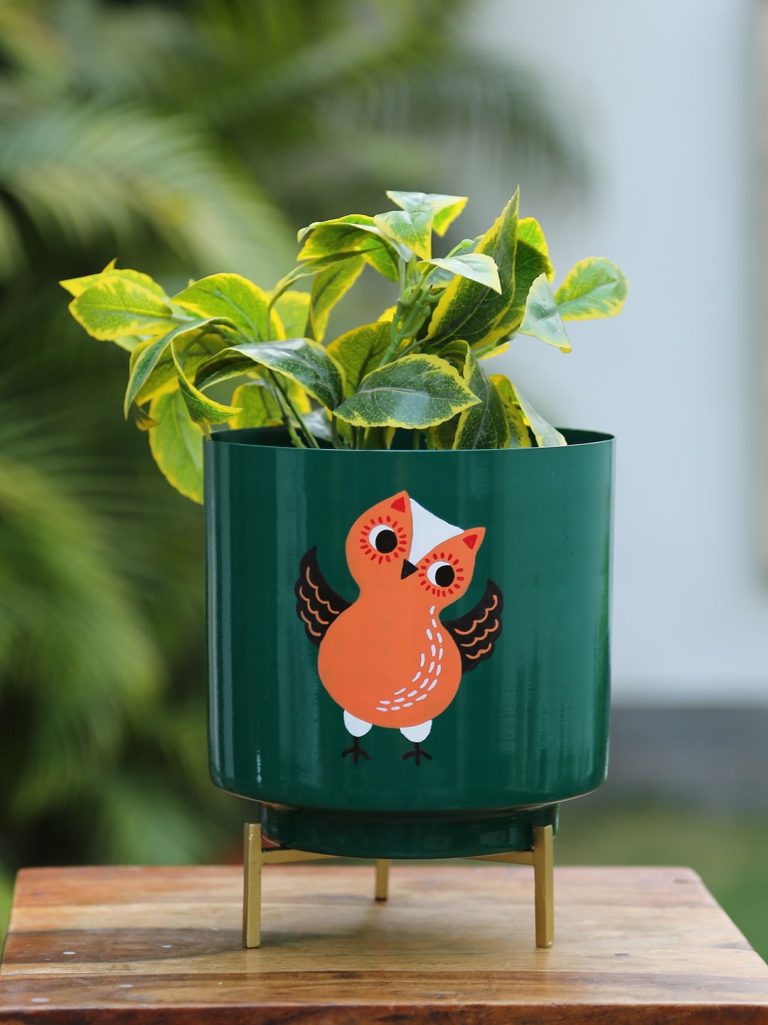 

Amoliconcepts Green & Orange Printed Metal Planters