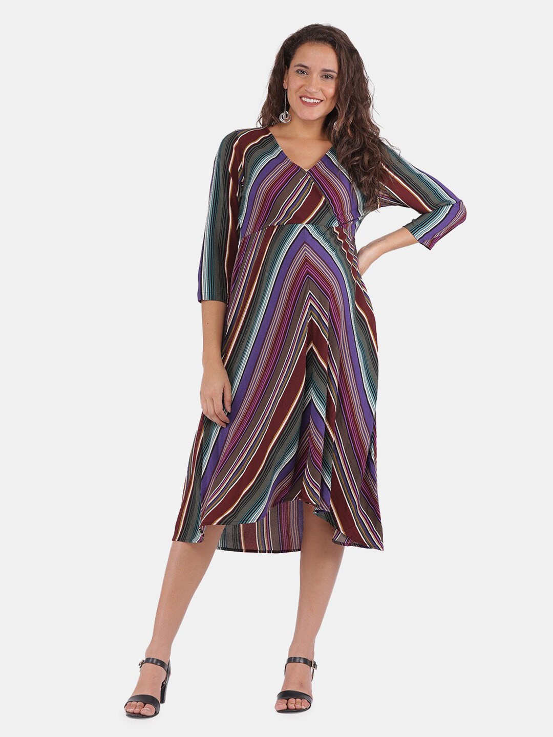 

The Mom Store Women Multicoloured Striped Maternity Midi Dress, Multi