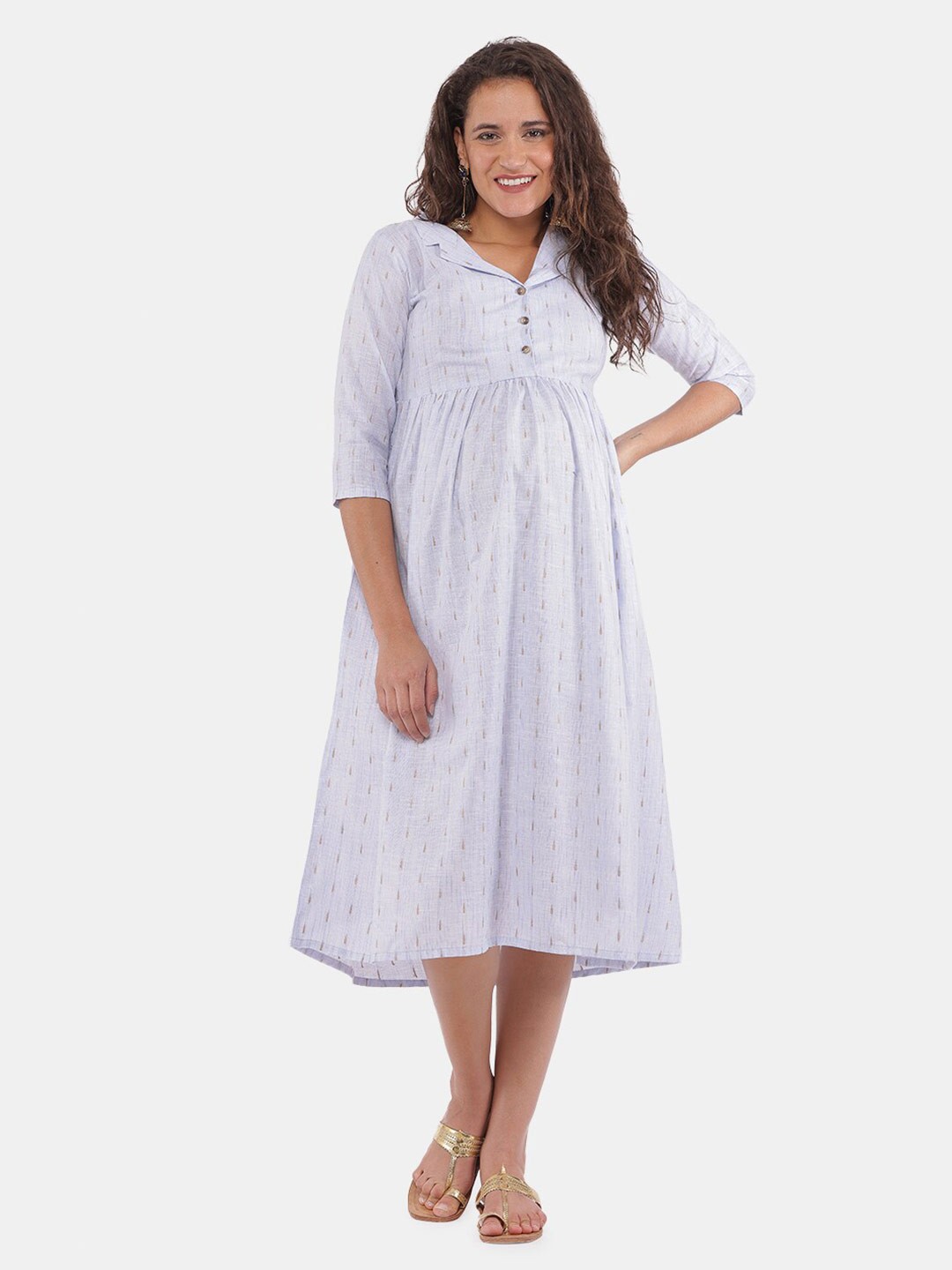 

The Mom Store Maternity Women Blue Striped Cotton Dress