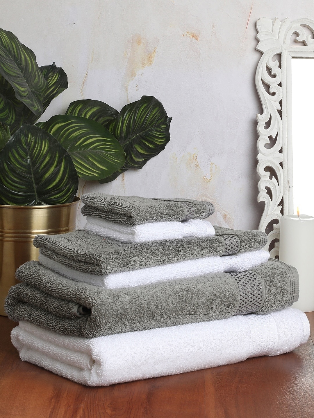 

SPACES Set Of 6 Solid Pure Cotton 600 GSM Towel Set, White