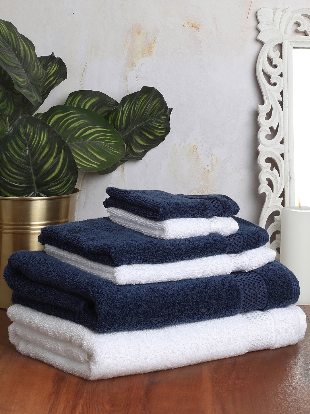 

SPACES Pack Of 6 Solid 600 GSM Cotton Bath Hand & Face Towles, White
