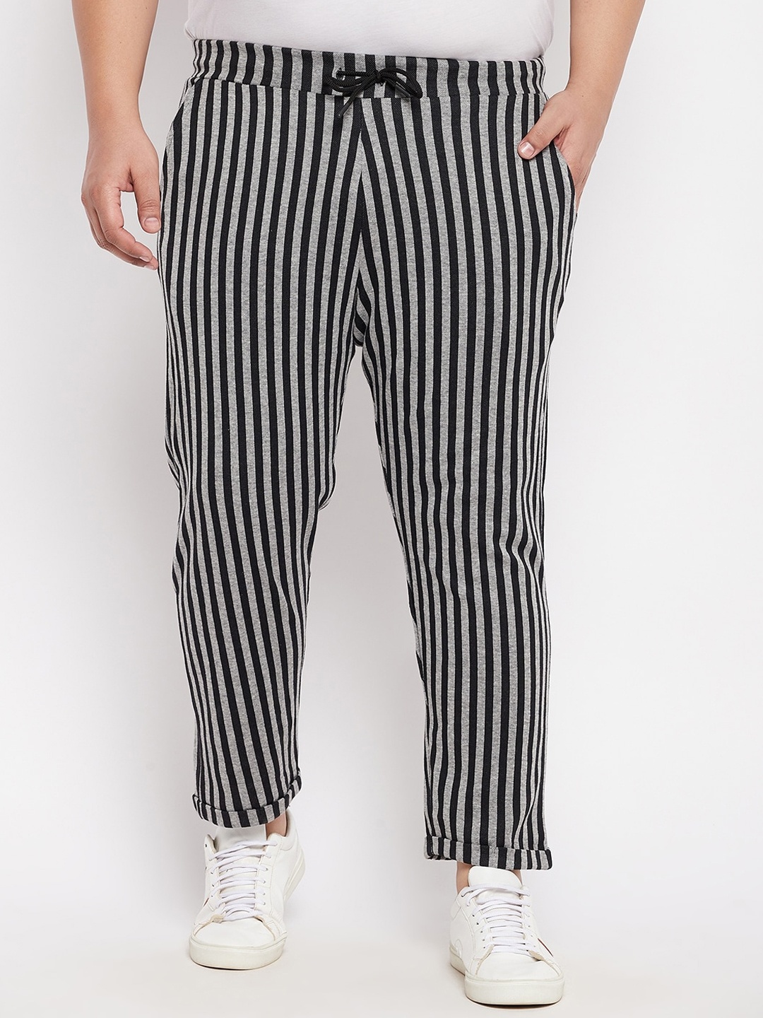 

AUSTIVO Men Grey & Black Striped Printed Cotton Track Pants