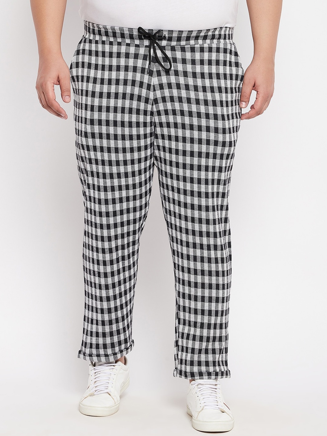

AUSTIVO Men Black & White Checked Plus Size Track Pants