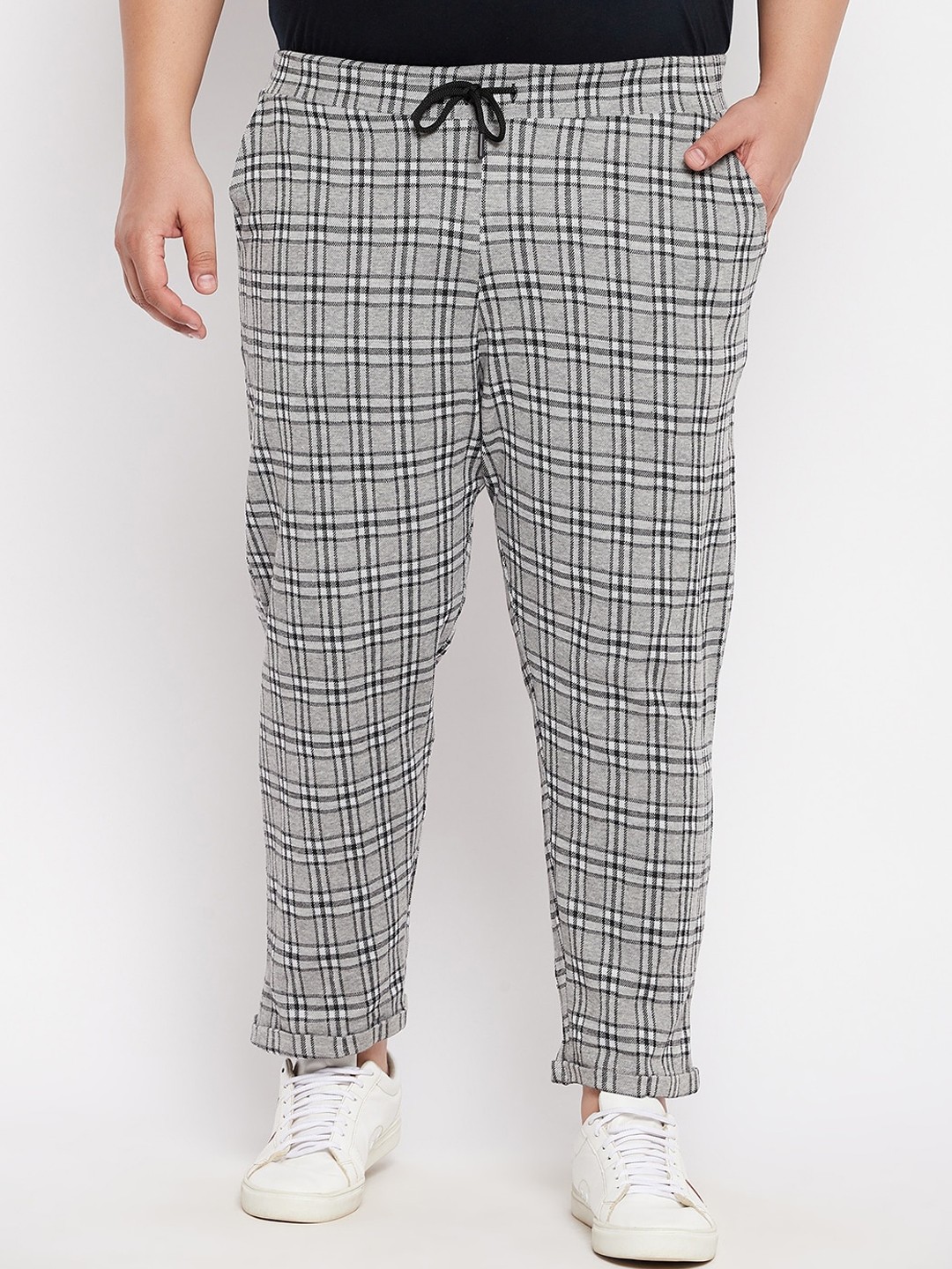 

AUSTIVO Men Grey Checked Plus Size Slim Fit Cotton Track Pant
