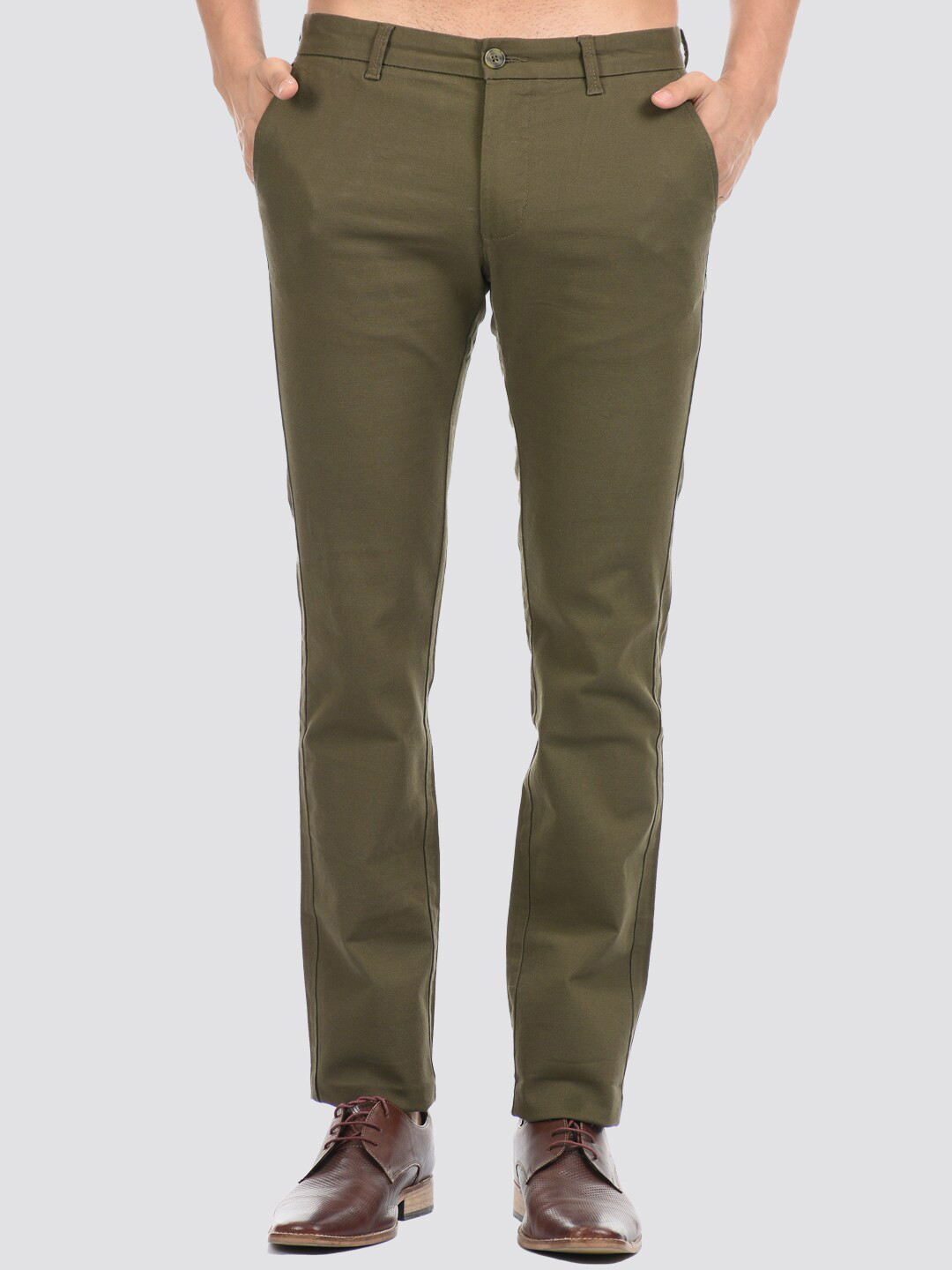 

LONDON FOG Men Solid Green Trousers