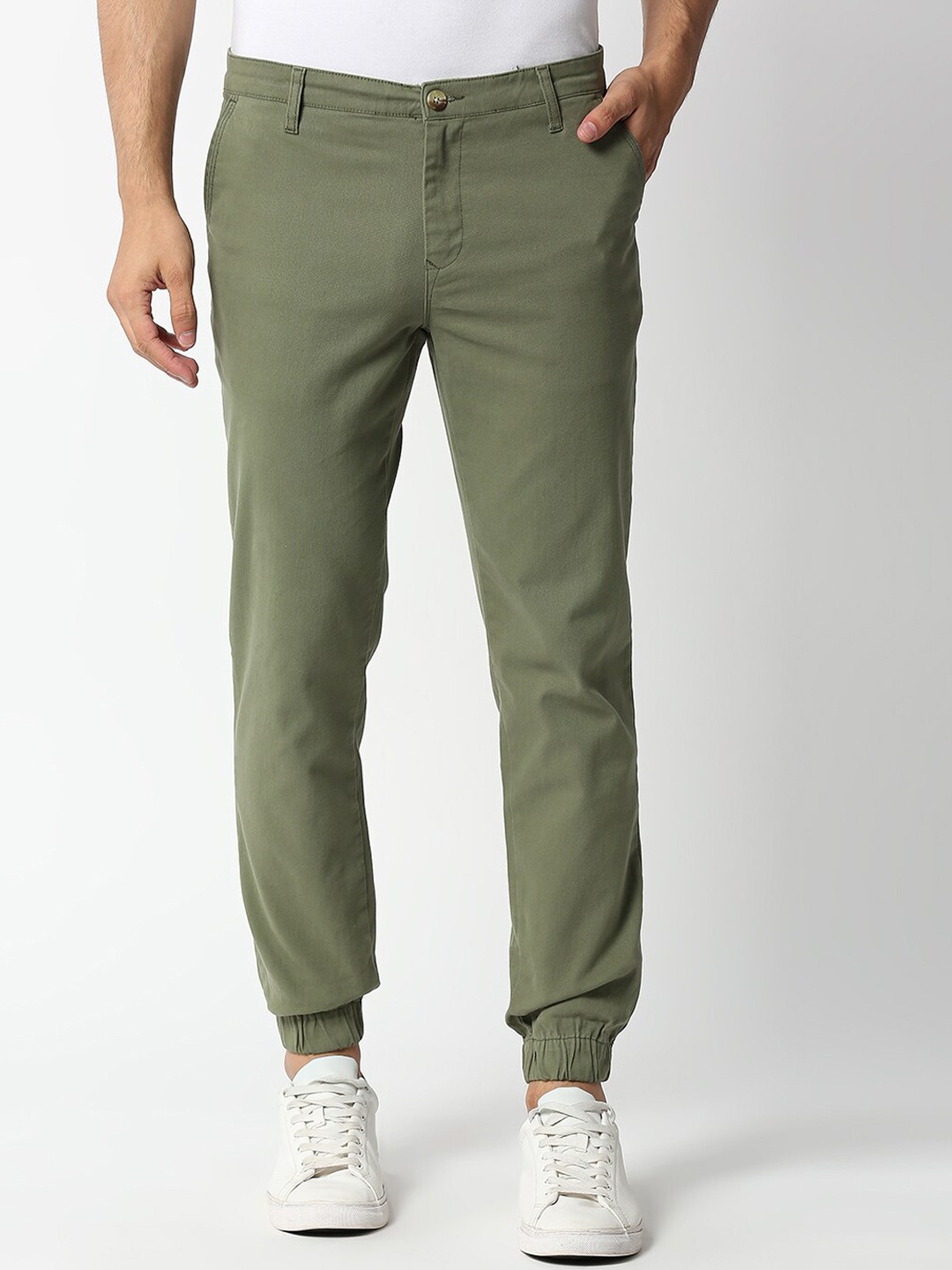 

Thomas Scott Men Olive Green Joggers Trousers