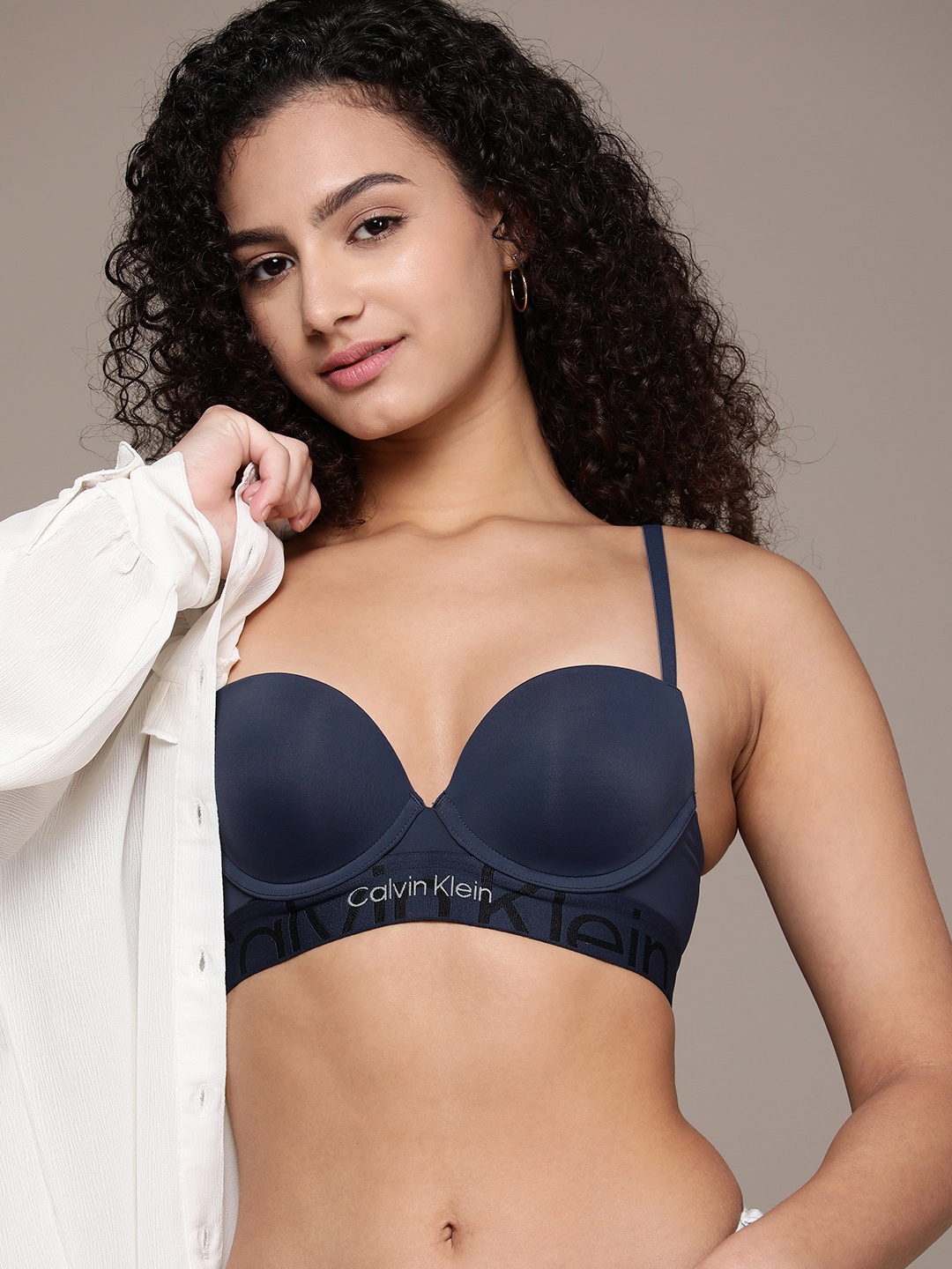 

Calvin Klein Underwear Blue Underwired Heavily Padded Plunge Bra QF6996ADVN7-BLUE SHADOW