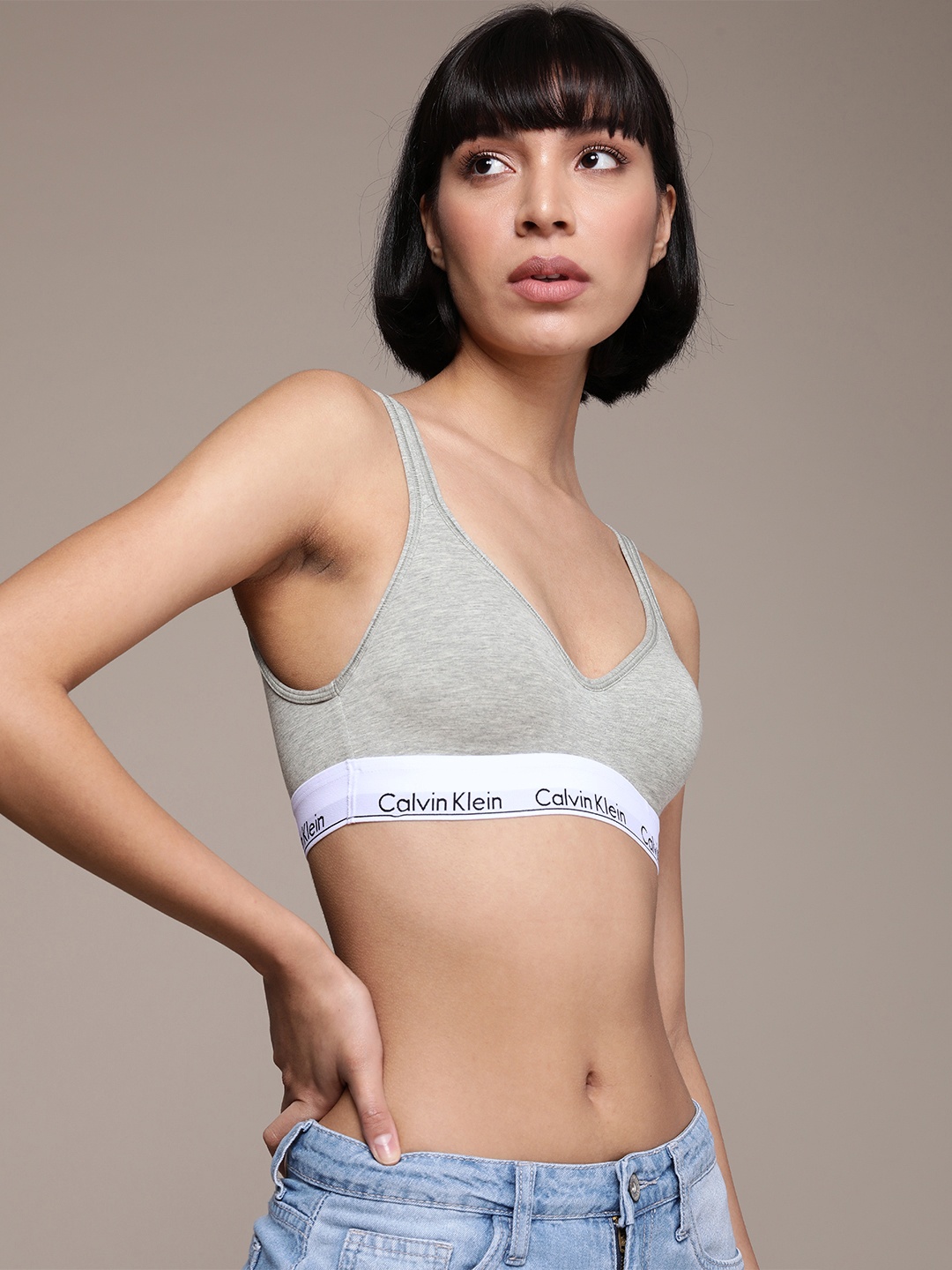 

Calvin Klein Underwear Modern Cotton Collection Women Grey & White Typography Print Heavily Padded Bra