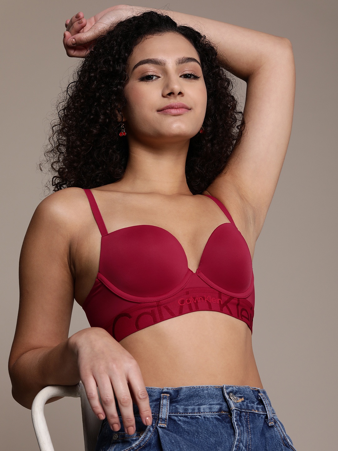 

Calvin Klein Underwear Women Red Bra Underwired Heavily Padded