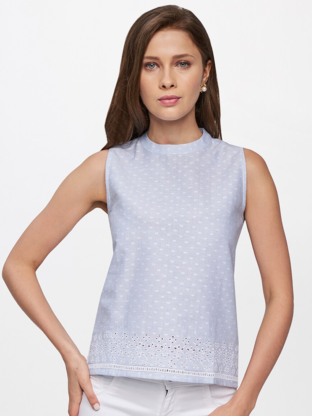 

AND Sleeveless Self Design Top, Blue