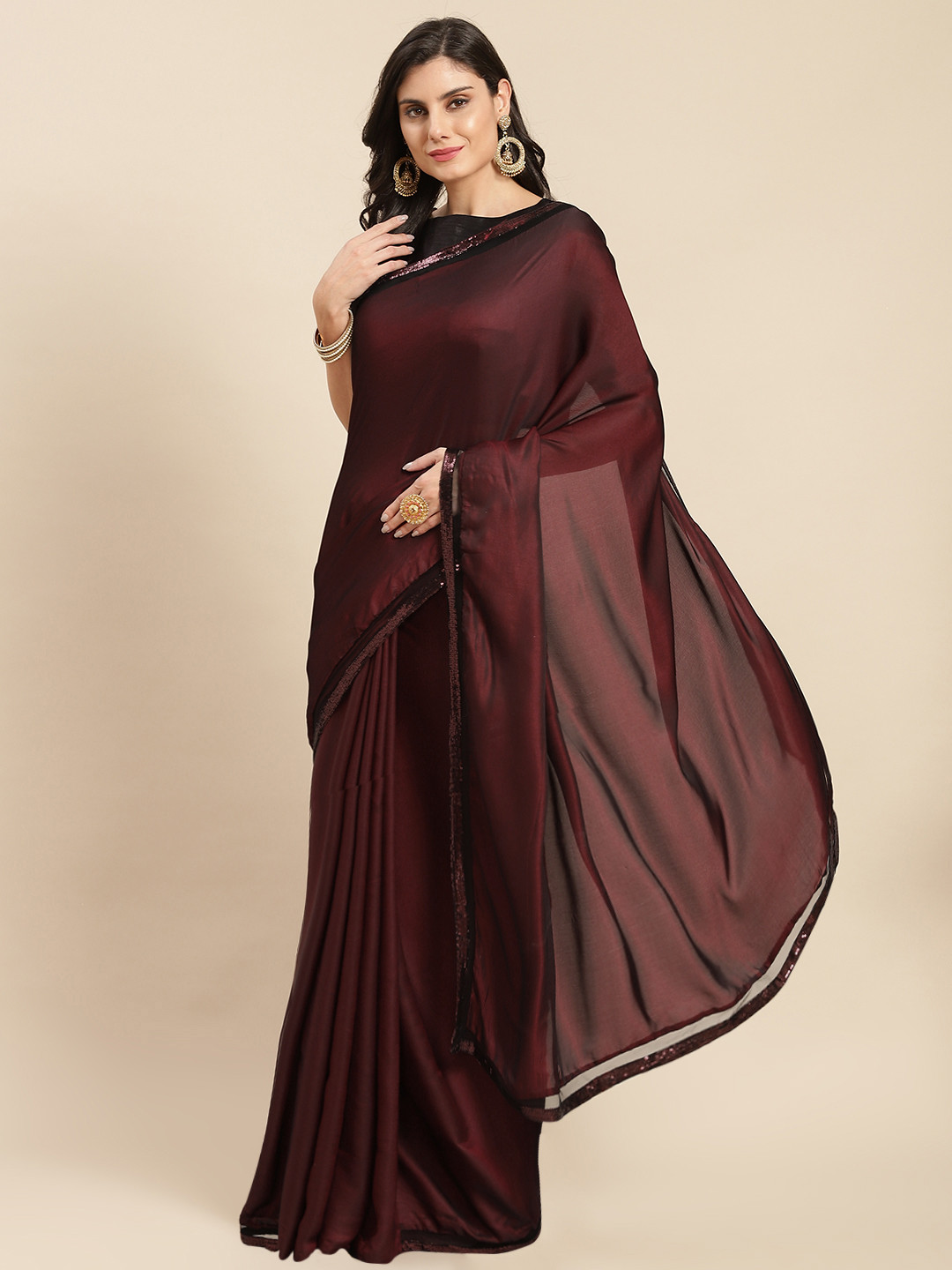 

all about you Maroon & Black Sequinned Saree