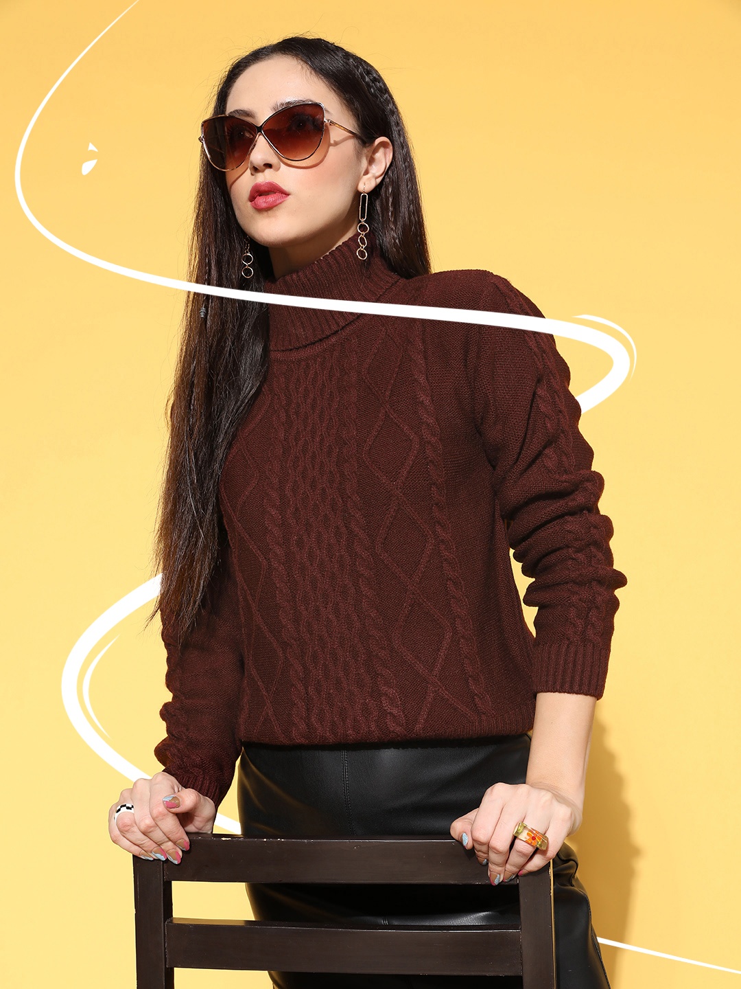 

Berrylush Women Maroon Quirky Knits Bits Sweater