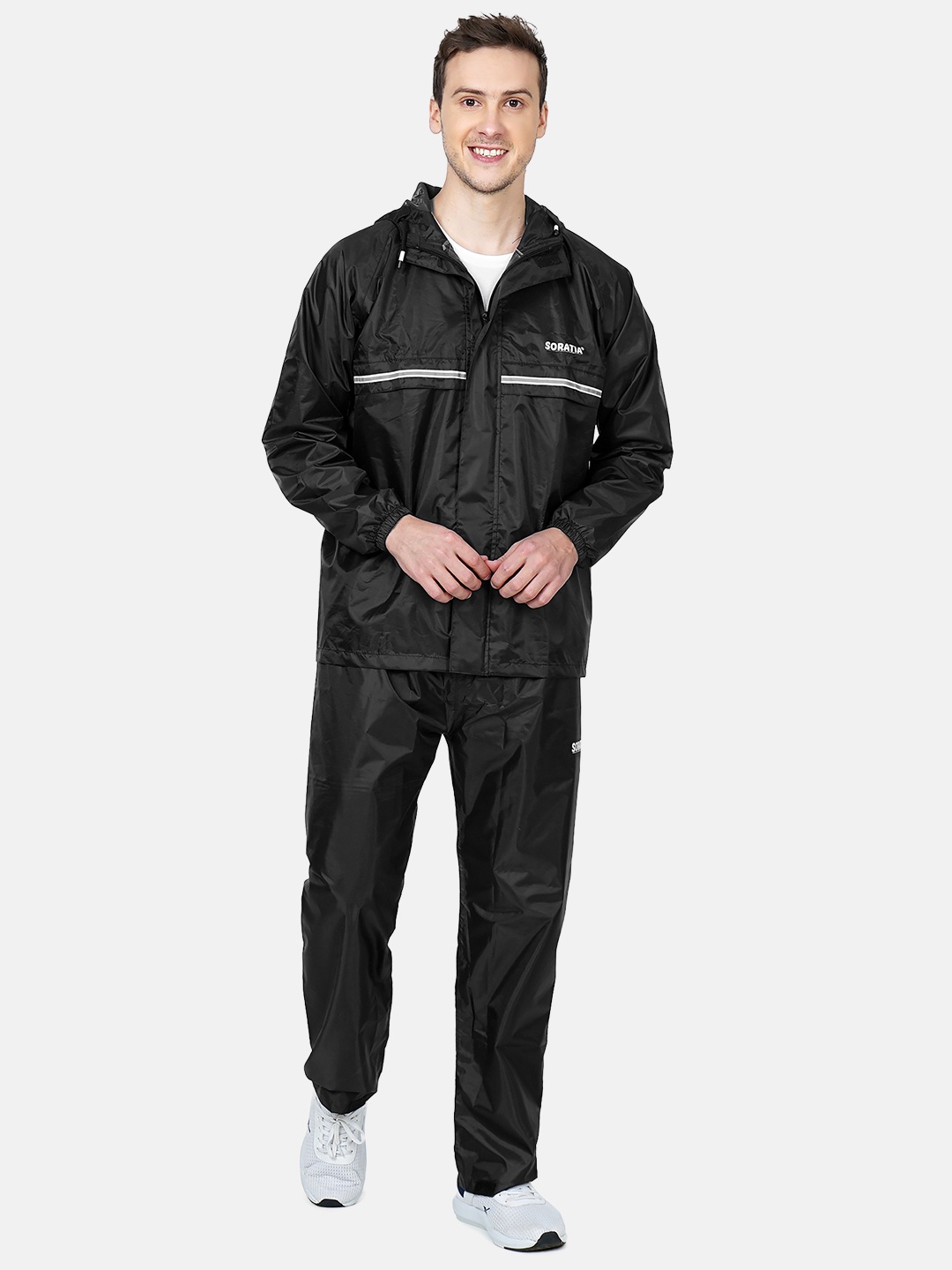 

SORATIA Men Black Solid Waterproof Hooded Rain Suit