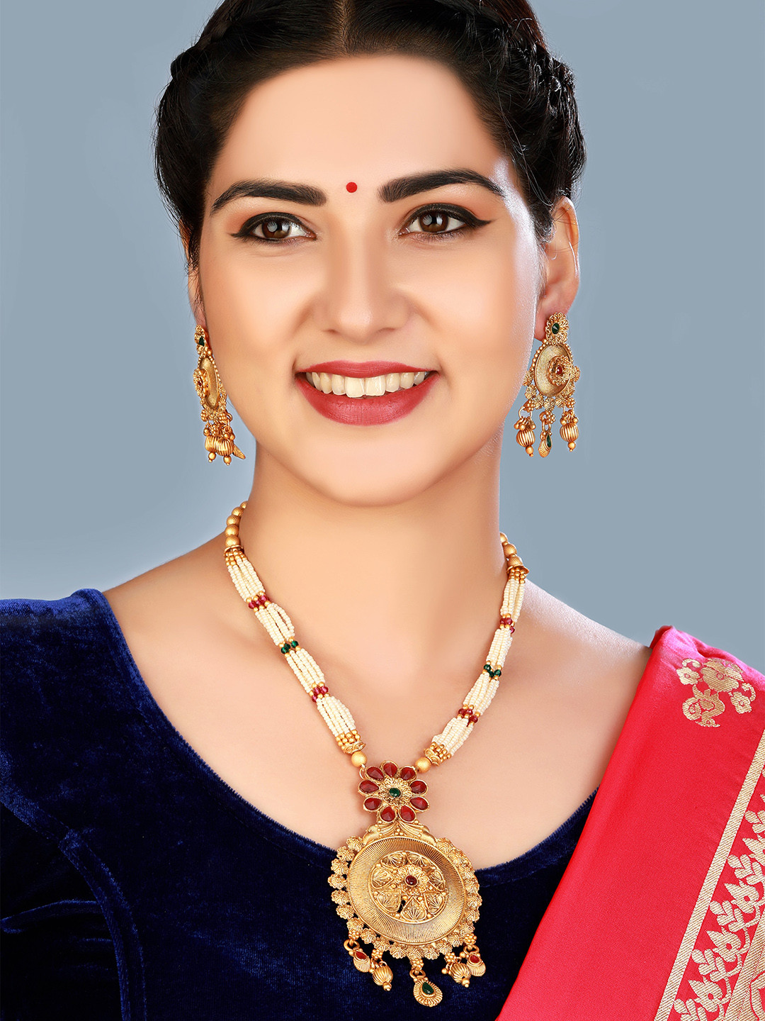 

aadita Gold-Plated Multistrand Pearl Matinee Jewellery Set