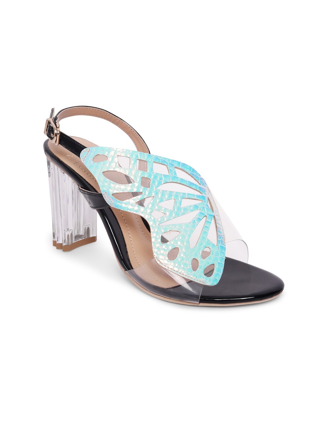 

MODA-X Black & Transparent Embellished Party Block Sandals