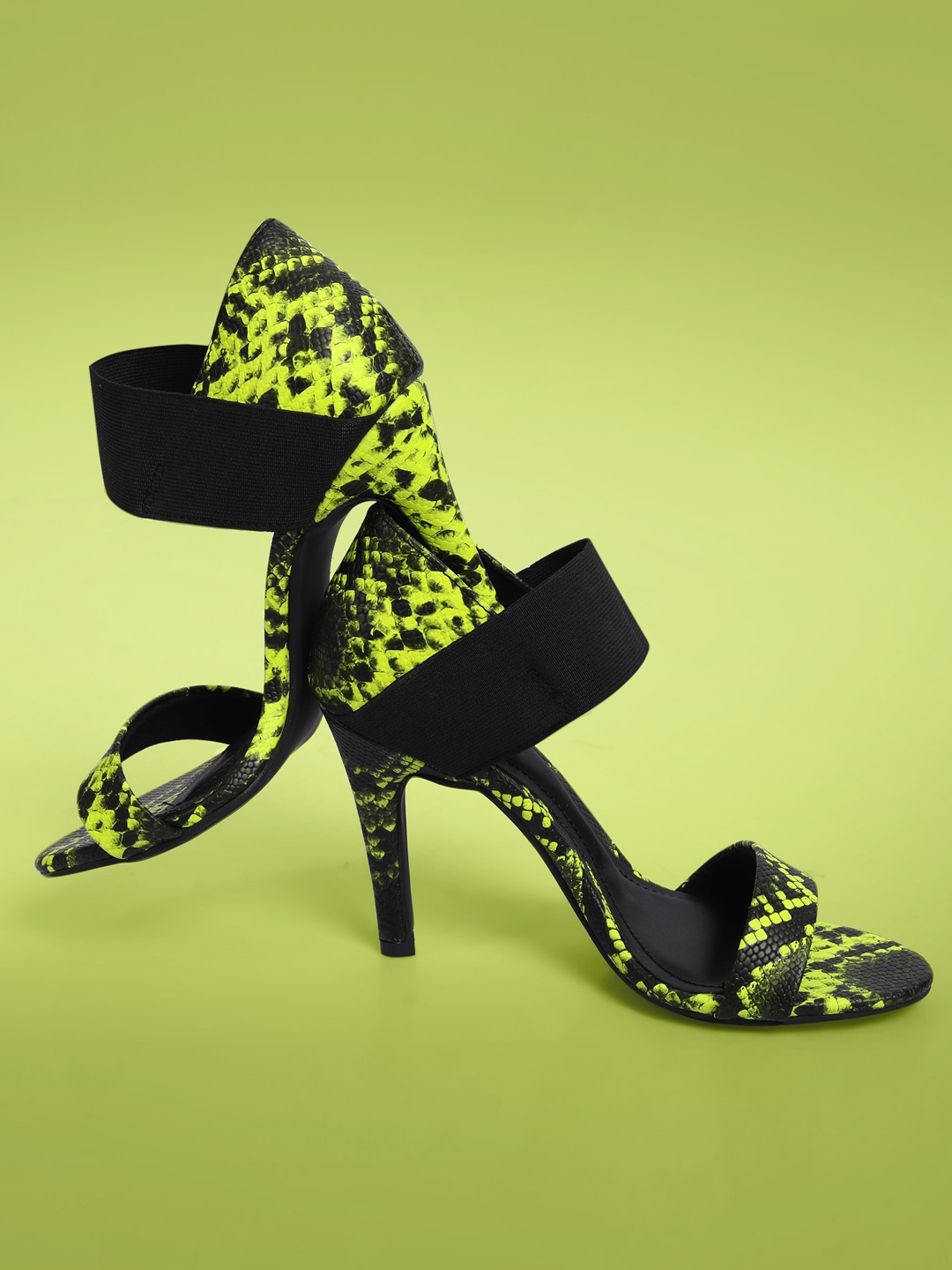 

MODA-X Green & Black Printed Party Stiletto Sandals