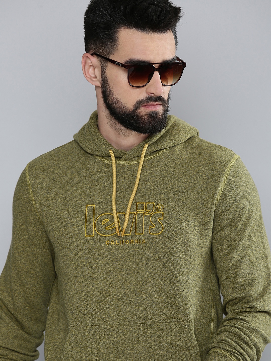 

Levis Men Olive Green Brand Logo Embroidered Hooded Sweatshirt