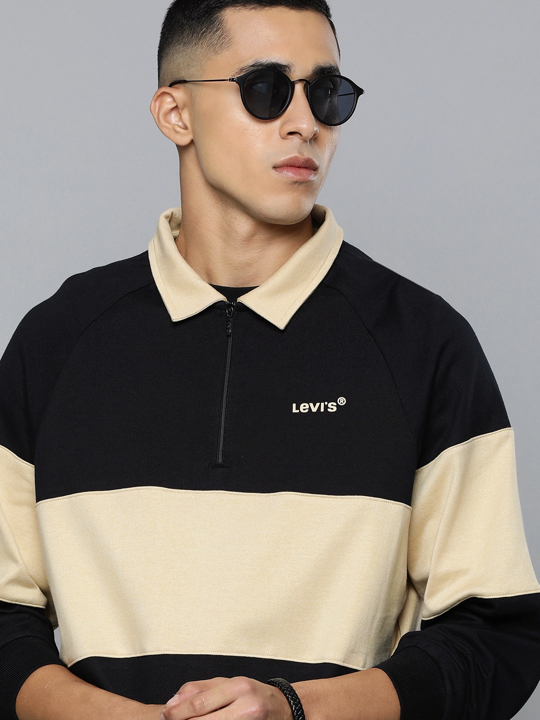 

Levis Men Black & Beige Colourblocked Relaxed Fit Pure Cotton Sweatshirt