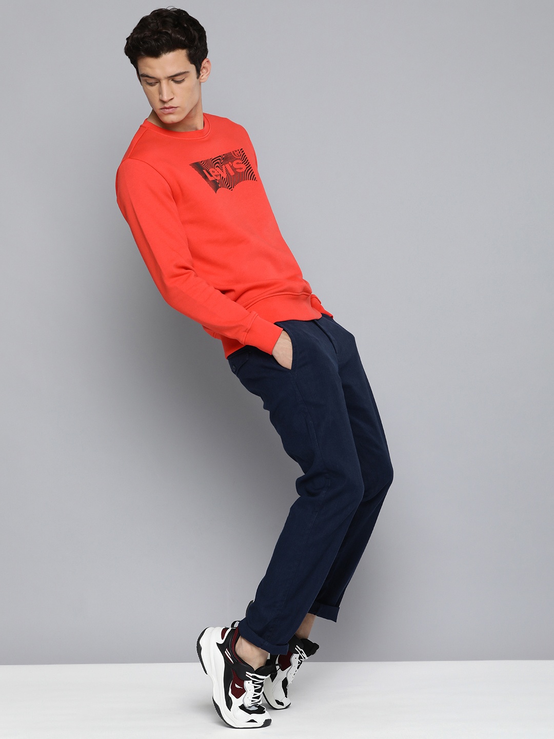 

Levis Men Neon Orange Brand Logo Printed Pullover Sweatshirt