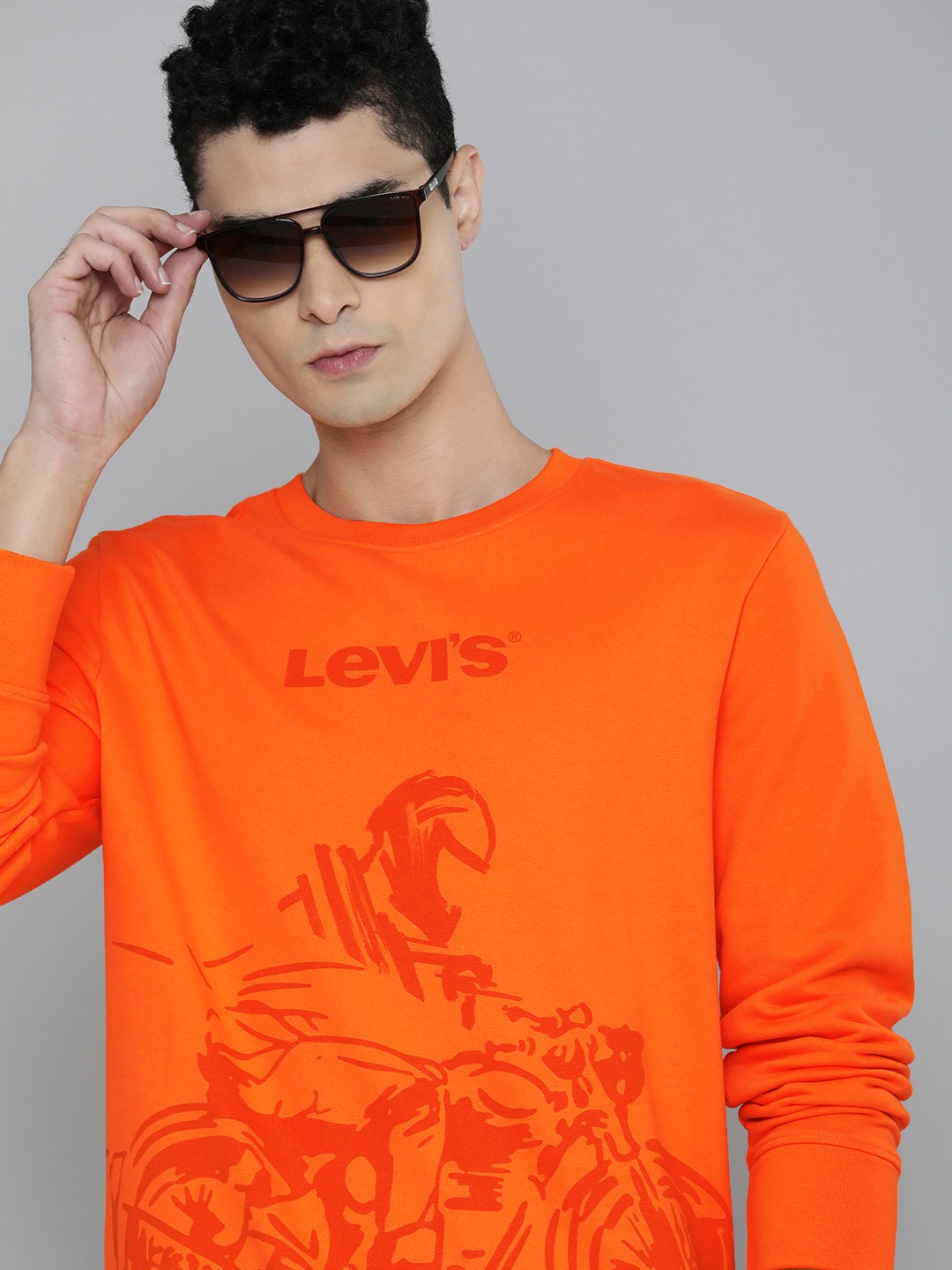 

Levis Men Orange Graphic Printed Round-Neck Pure Cotton Pullover Sweatshirt