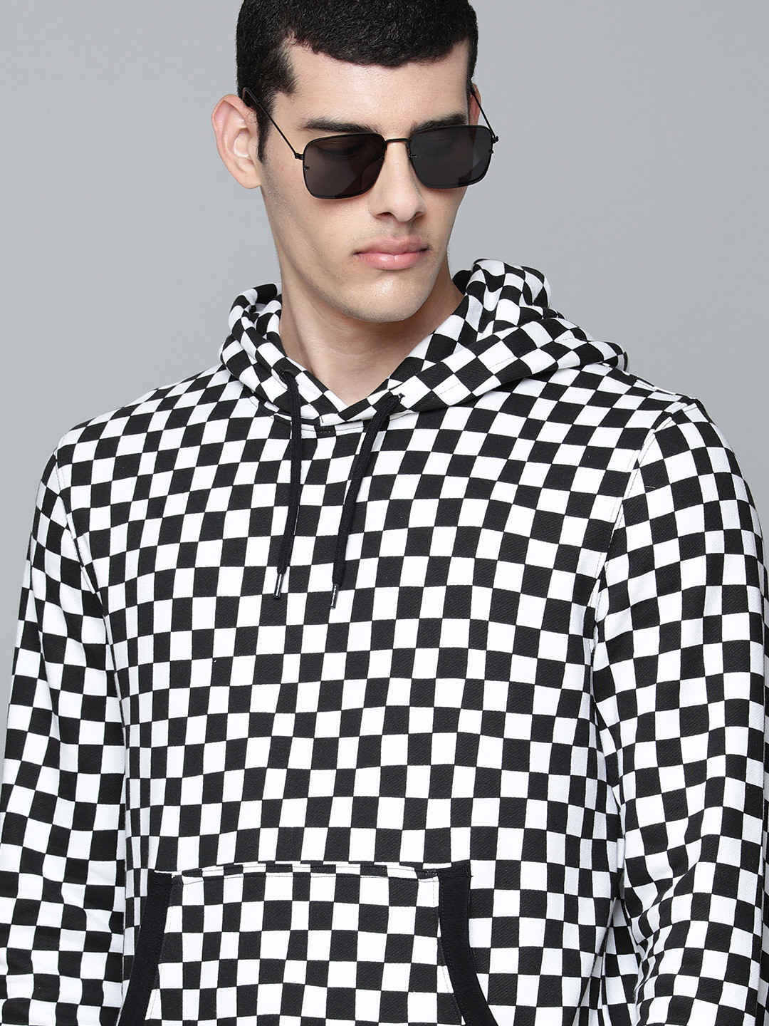 

Levis Men White & Black Checked Hooded Pure Cotton Sweatshirt