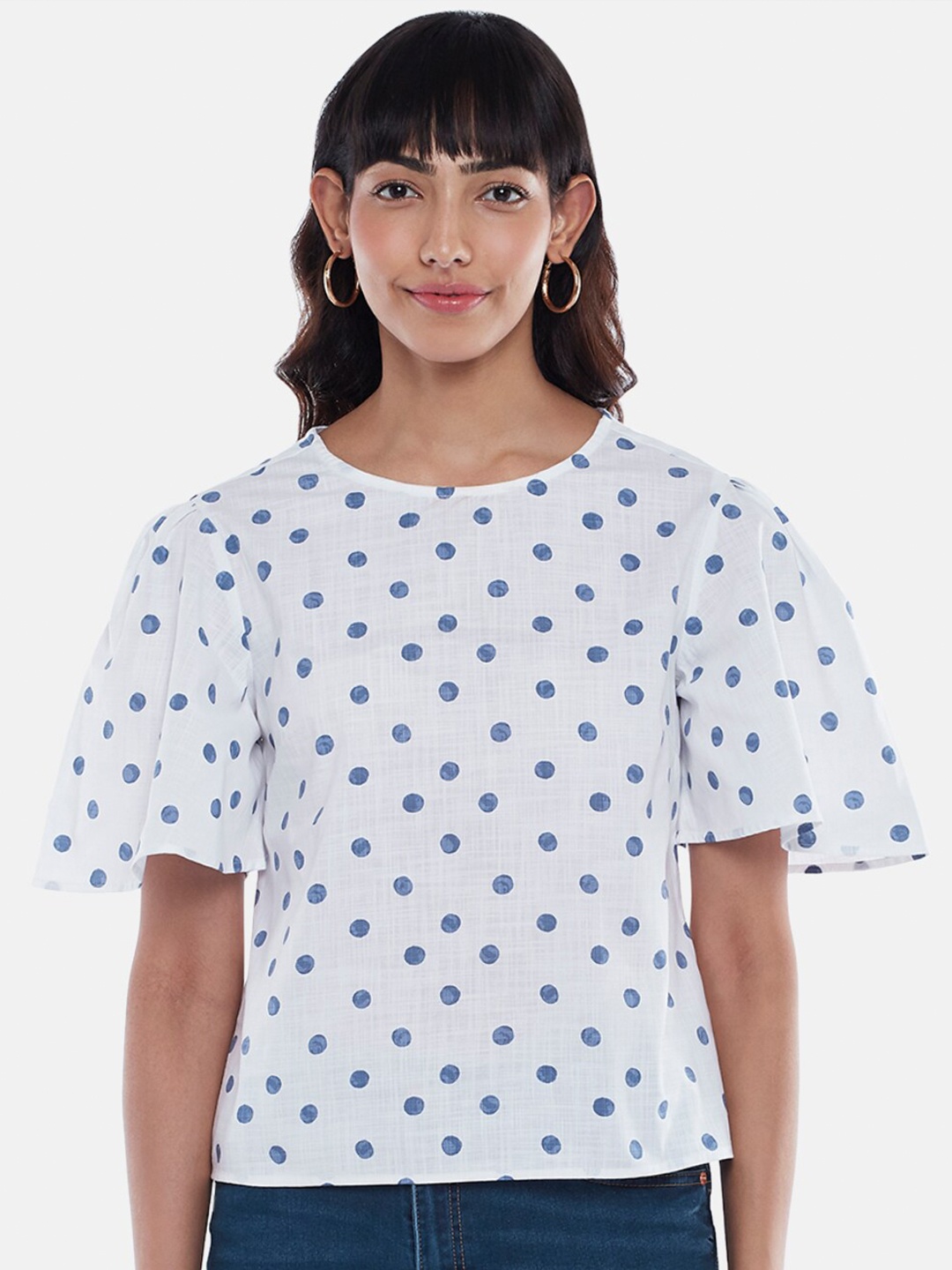 

Honey by Pantaloons White Polka Dot Print Linen Top