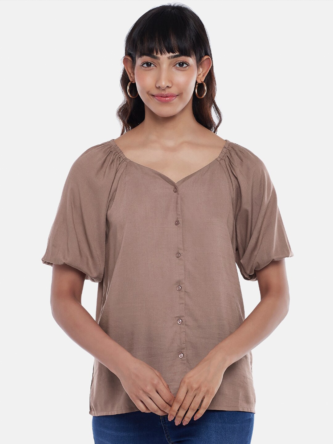 

Honey by Pantaloons Women Brown Solid Extended sleeves Top