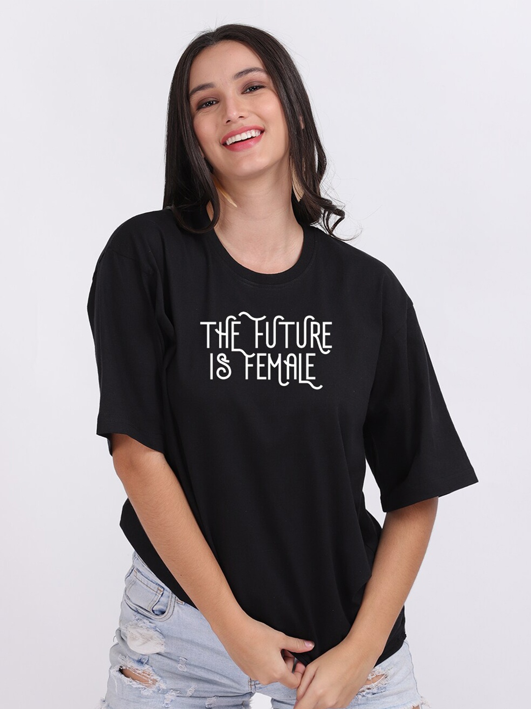 

Mad Over Print Women Black Future Female Printed Oversized T-shirt